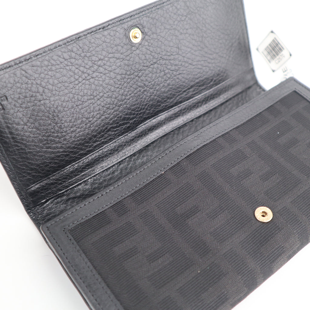 C2570 Fendi Wallet Black Zucca Continental Wallet | Pre-Owned Excellent Black Canvas Zucca