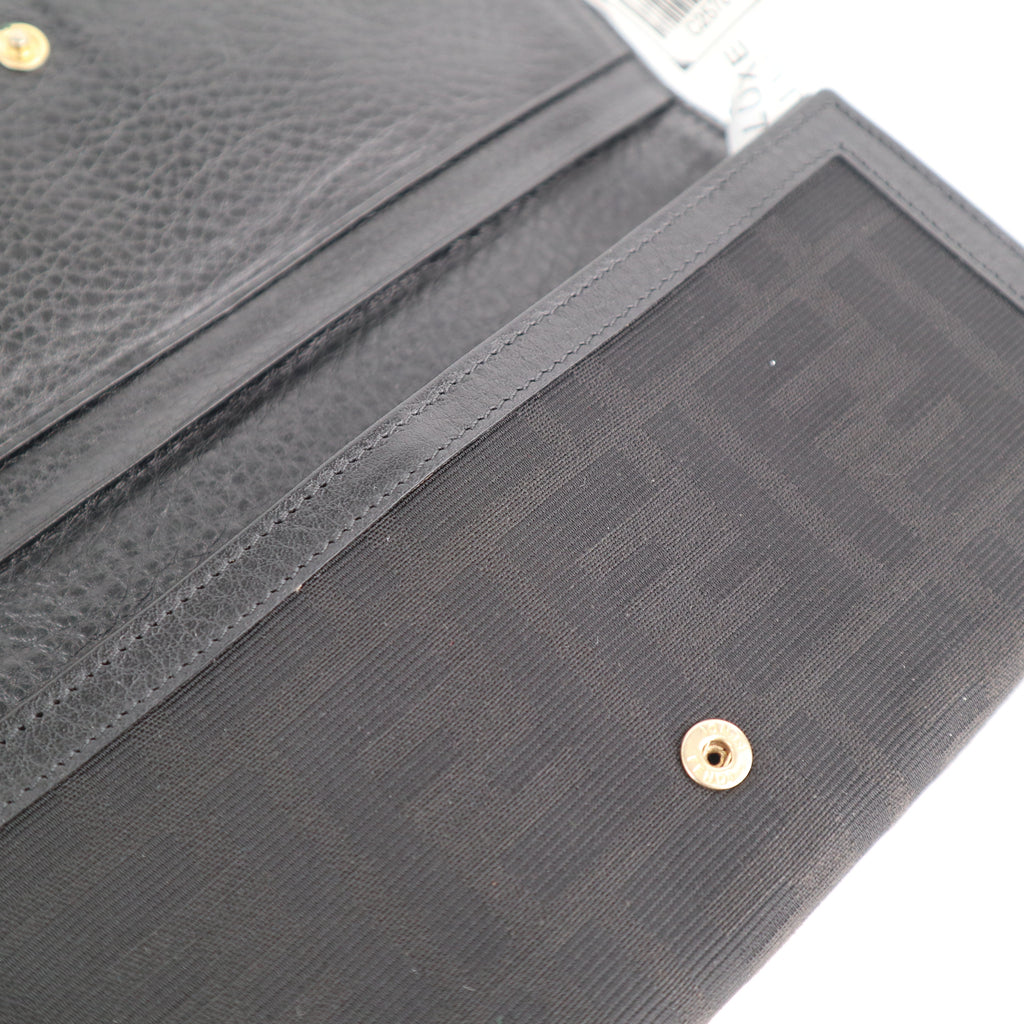 C2570 Fendi Wallet Black Zucca Continental Wallet | Pre-Owned Excellent Black Canvas Zucca