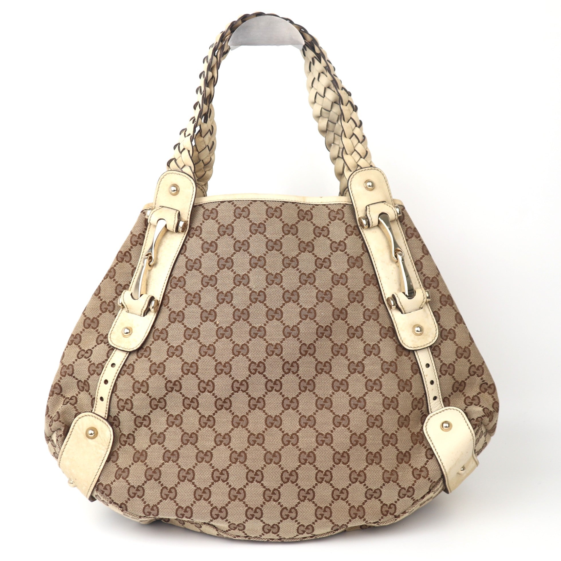 C1120 Gucci Beige/White GG Canvas Pelham Medium Shoulder Bag-Pre Owned