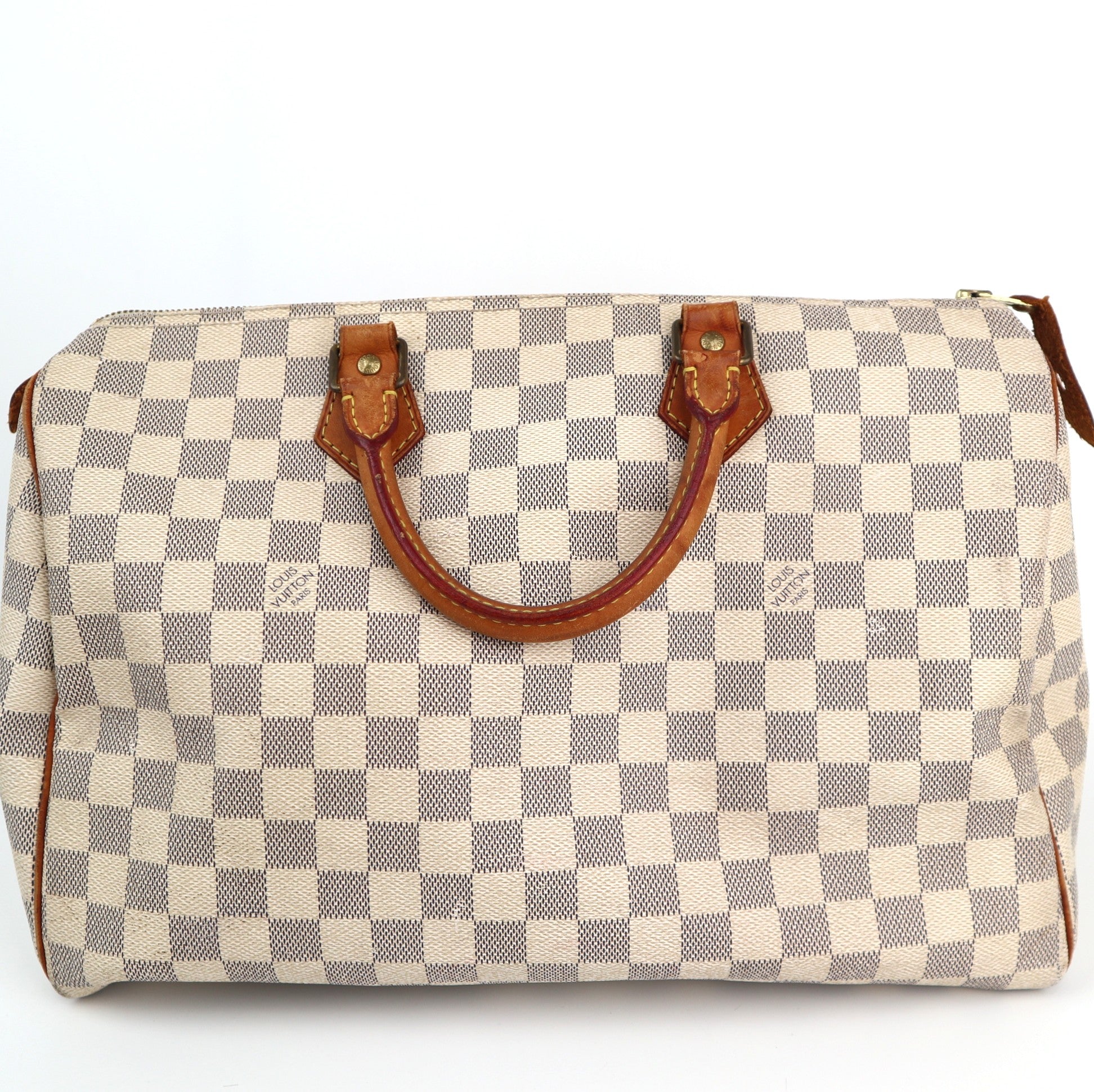 Louis Vuitton Speedy 35 Damier Azur Canvas Shoulder Bag C1707 | Pre-Owned Good Cream / Blue Damier Azur Canvas