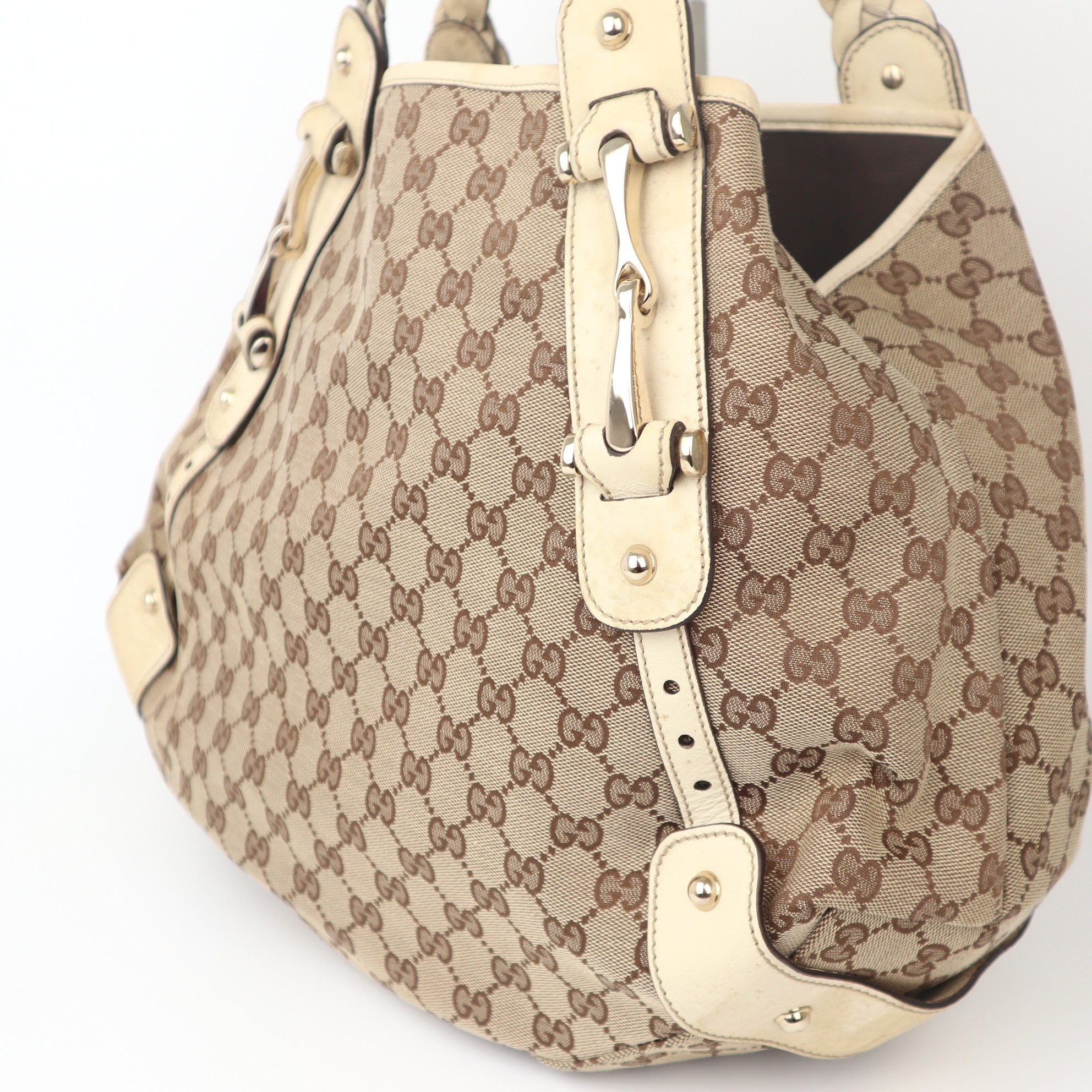 C1120 Gucci Beige/White GG Canvas Pelham Medium Shoulder Bag-Pre Owned