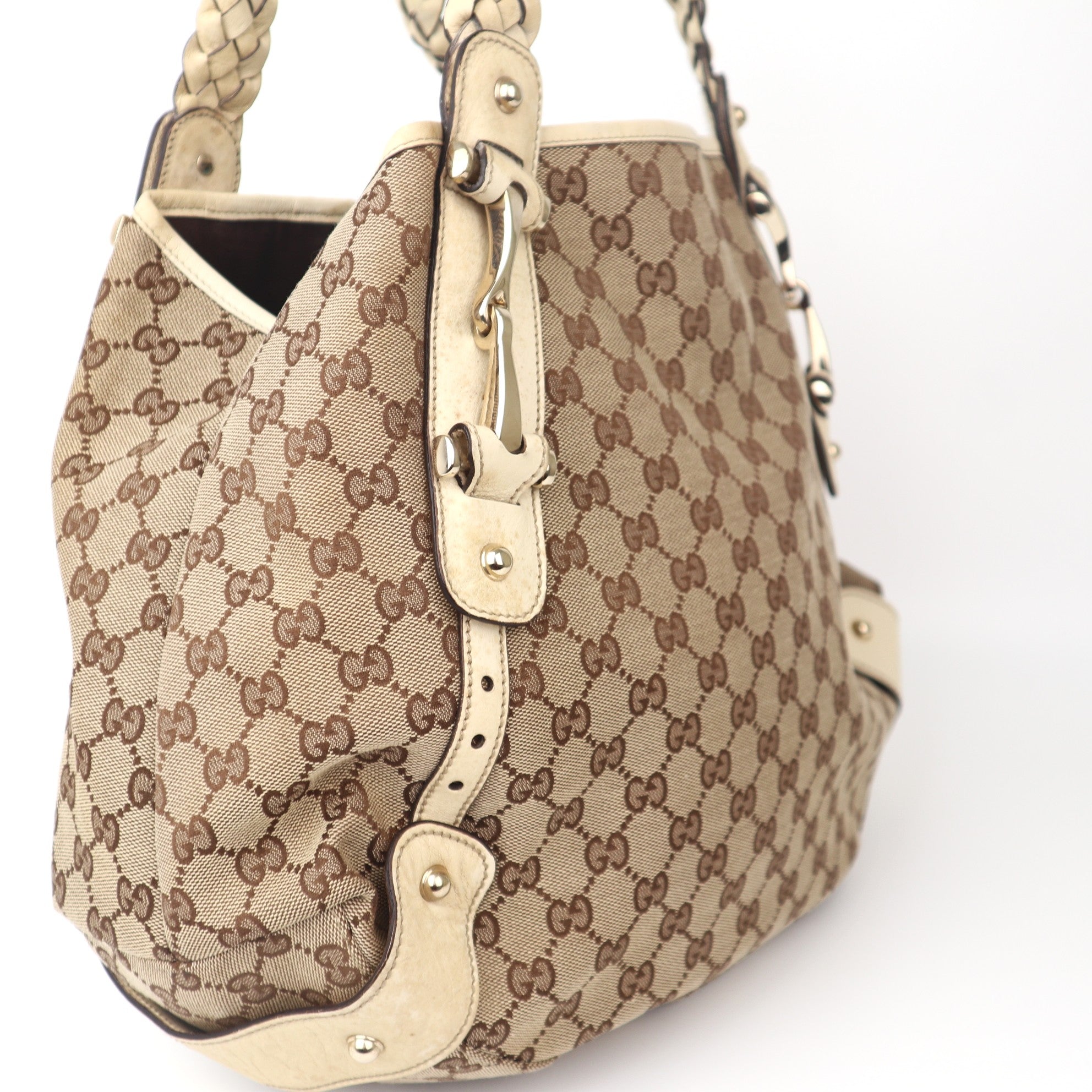 C1120 Gucci Beige/White GG Canvas Pelham Medium Shoulder Bag-Pre Owned