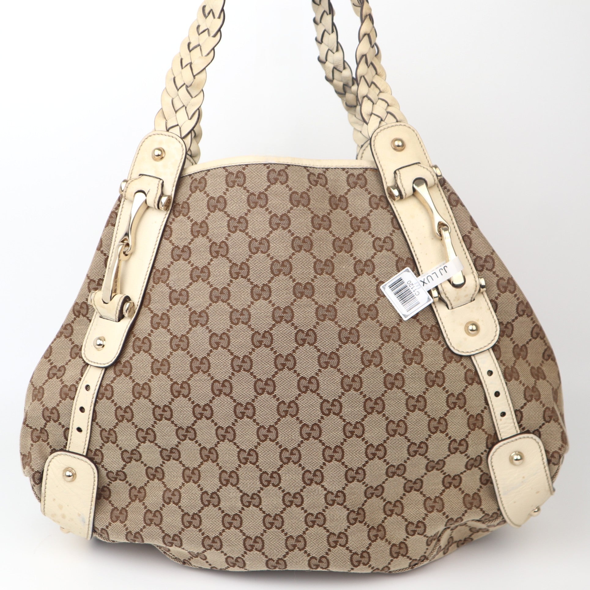 C1120 Gucci Beige/White GG Canvas Pelham Medium Shoulder Bag-Pre Owned