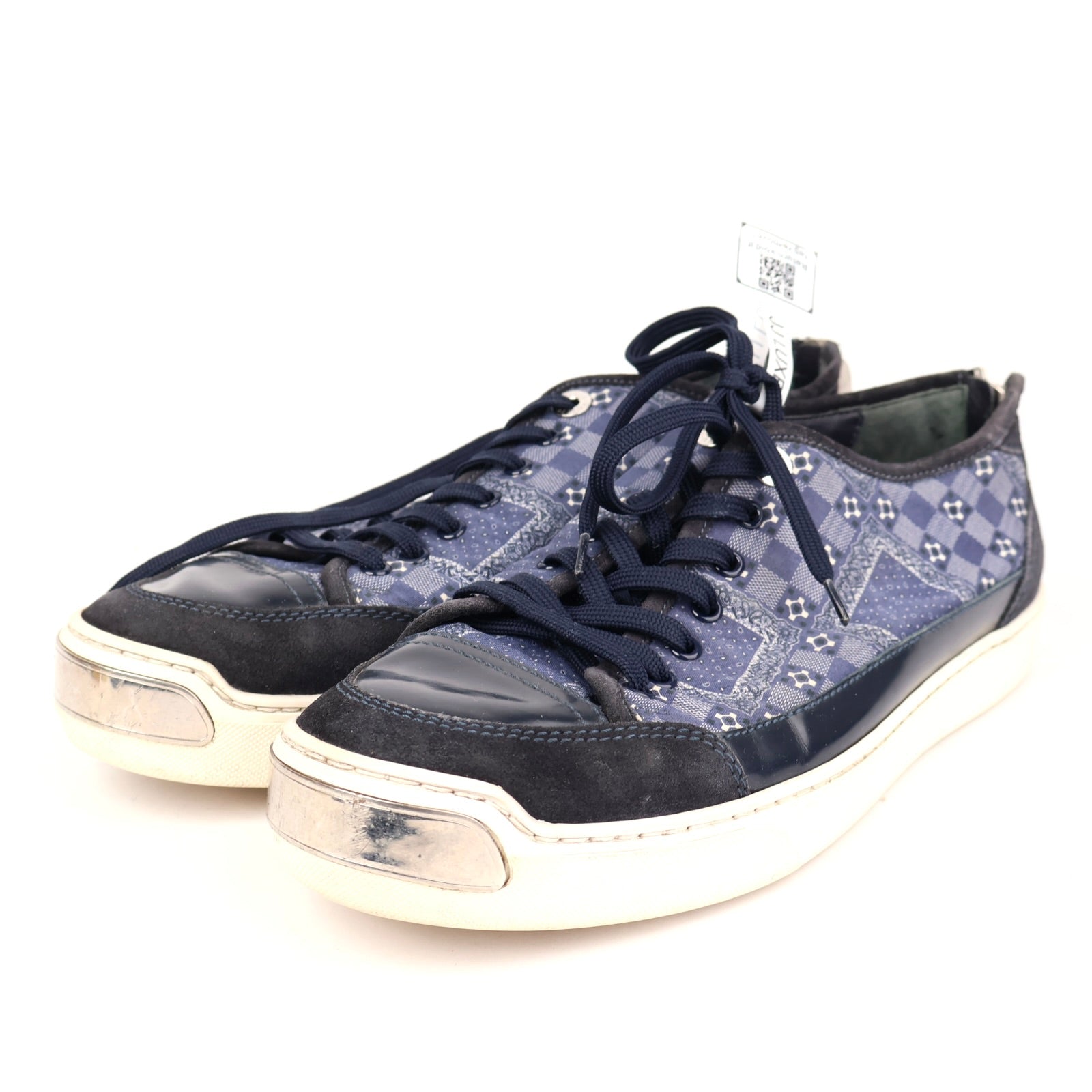 J1321 Louis Vuitton Blue Damier Printed Low-Top Sneakers with Suede Trim- Pre Owned