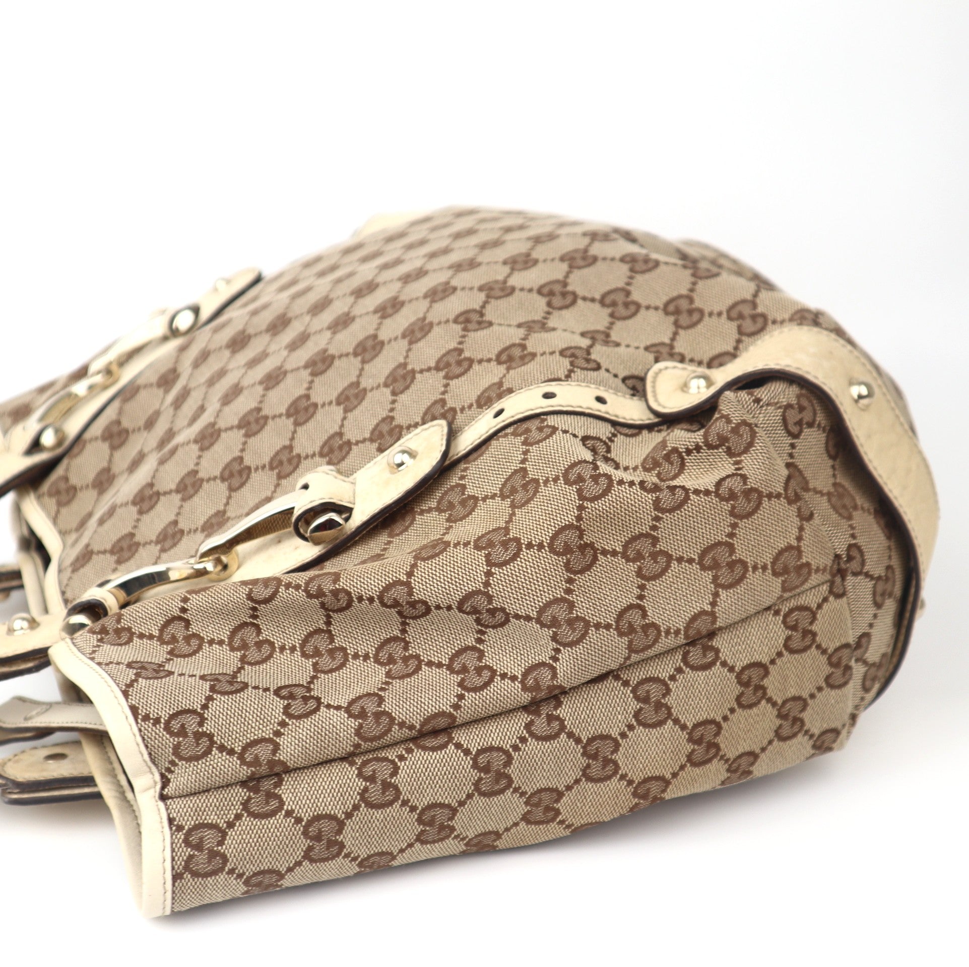 C1120 Gucci Beige/White GG Canvas Pelham Medium Shoulder Bag-Pre Owned