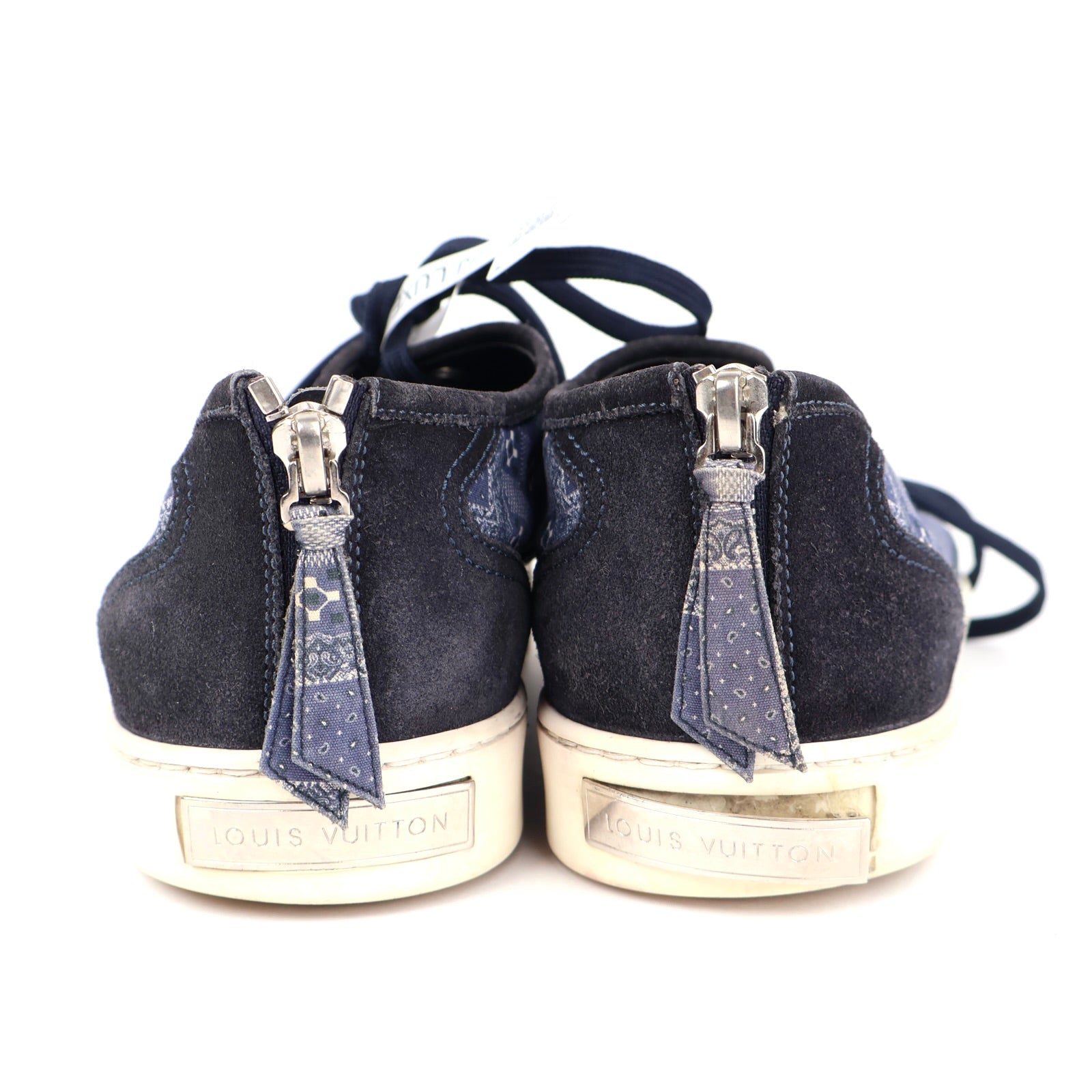 J1321 Louis Vuitton Blue Damier Printed Low-Top Sneakers with Suede Trim- Pre Owned