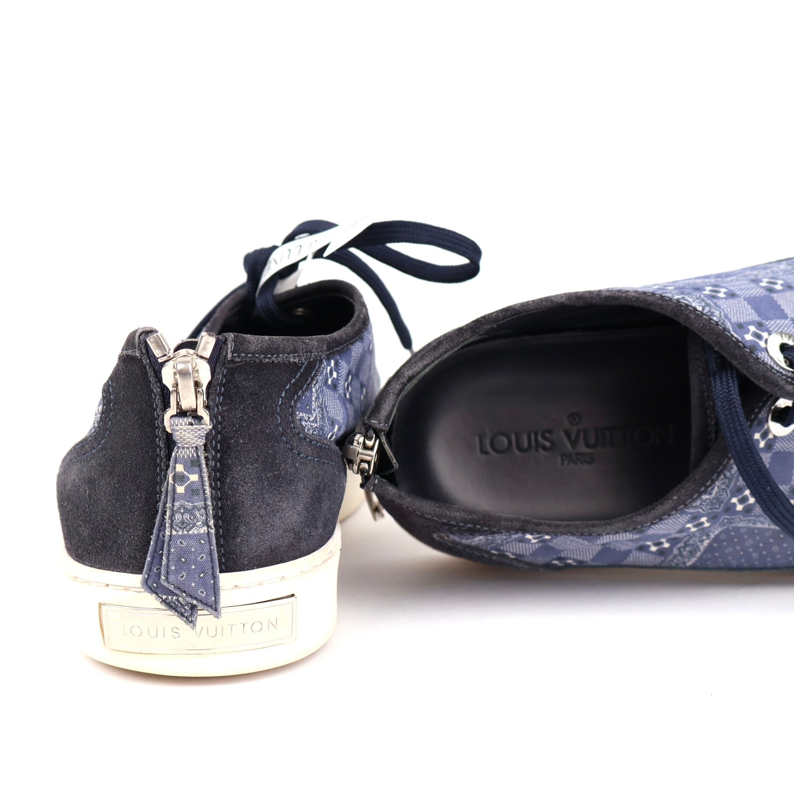 J1321 Louis Vuitton Blue Damier Printed Low-Top Sneakers with Suede Trim- Pre Owned