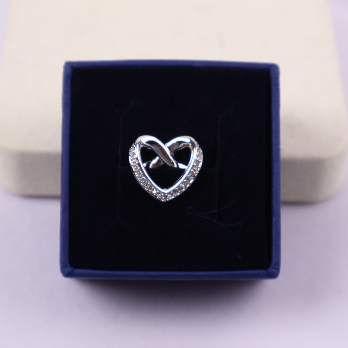 J1843* Swarovski Cupion ring Rhodium Plated Crystal Heart Size 52