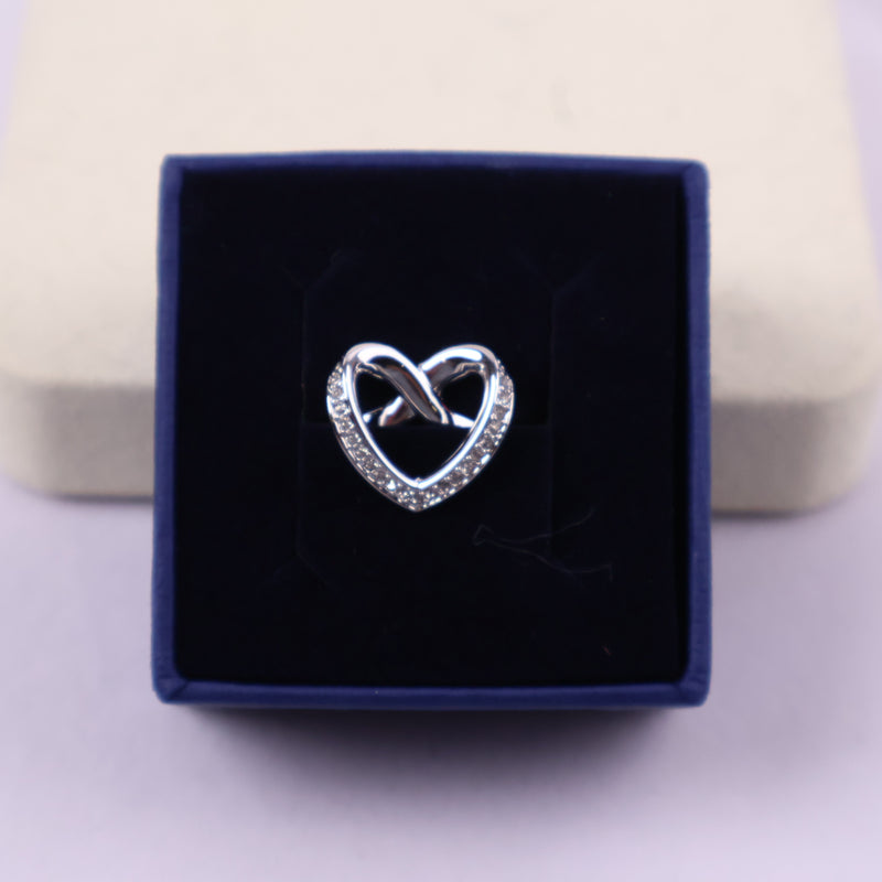 J1843* Swarovski Cupion ring Rhodium Plated Crystal Heart Size 52
