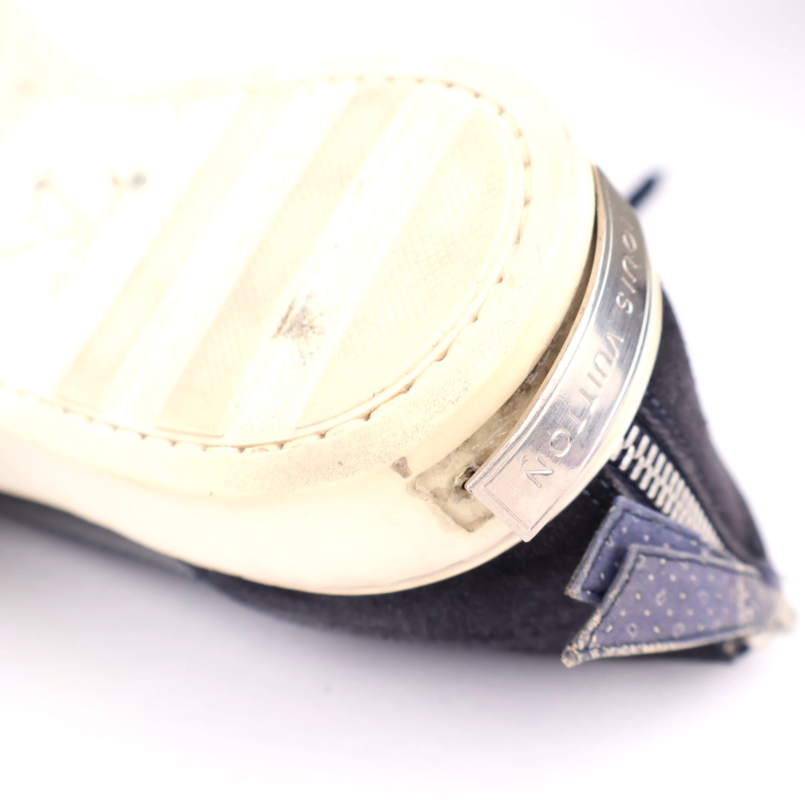 J1321 Louis Vuitton Blue Damier Printed Low-Top Sneakers with Suede Trim- Pre Owned