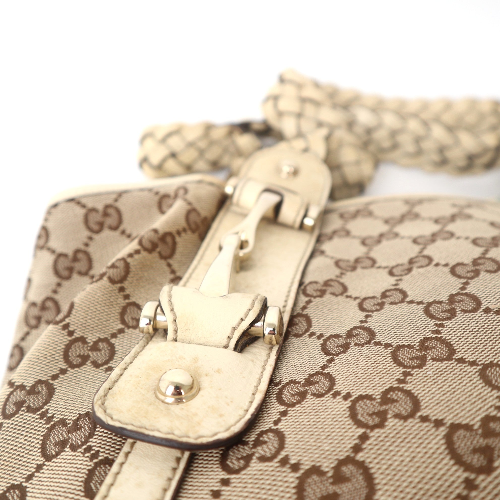C1120 Gucci Beige/White GG Canvas Pelham Medium Shoulder Bag-Pre Owned