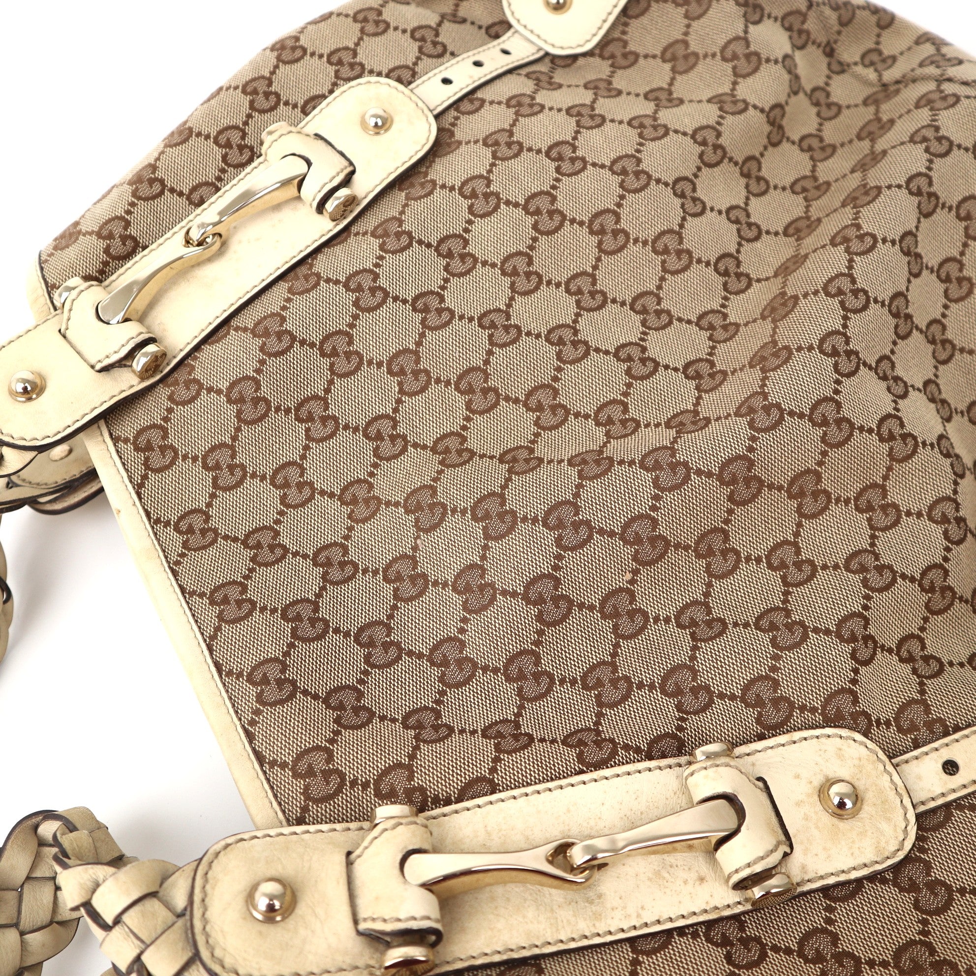 C1120 Gucci Beige/White GG Canvas Pelham Medium Shoulder Bag-Pre Owned