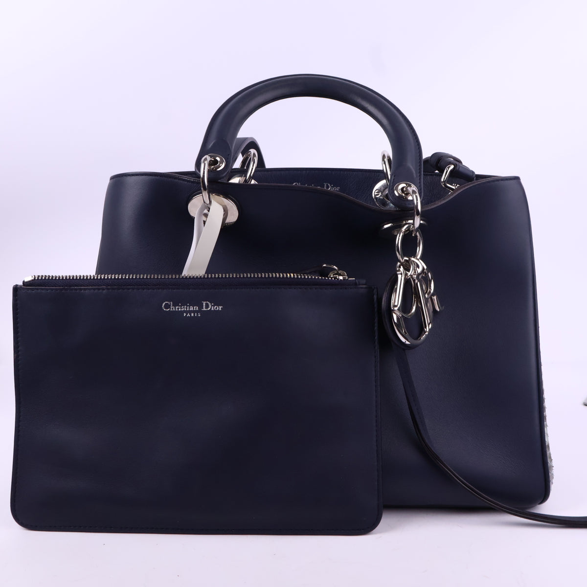 J3749 Christian Dior Top Handle Bag Leather Medium Diorissimo Tote | Pre-Owned Leather