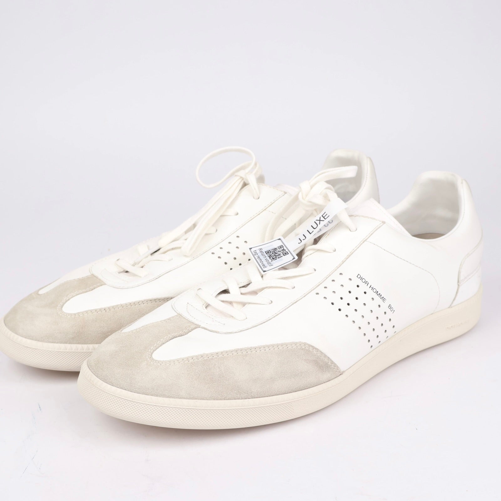 J1326 Dior White Leather Low-Top Sneakers with Suede Toe Cap EU45/UK10- Pre Owned