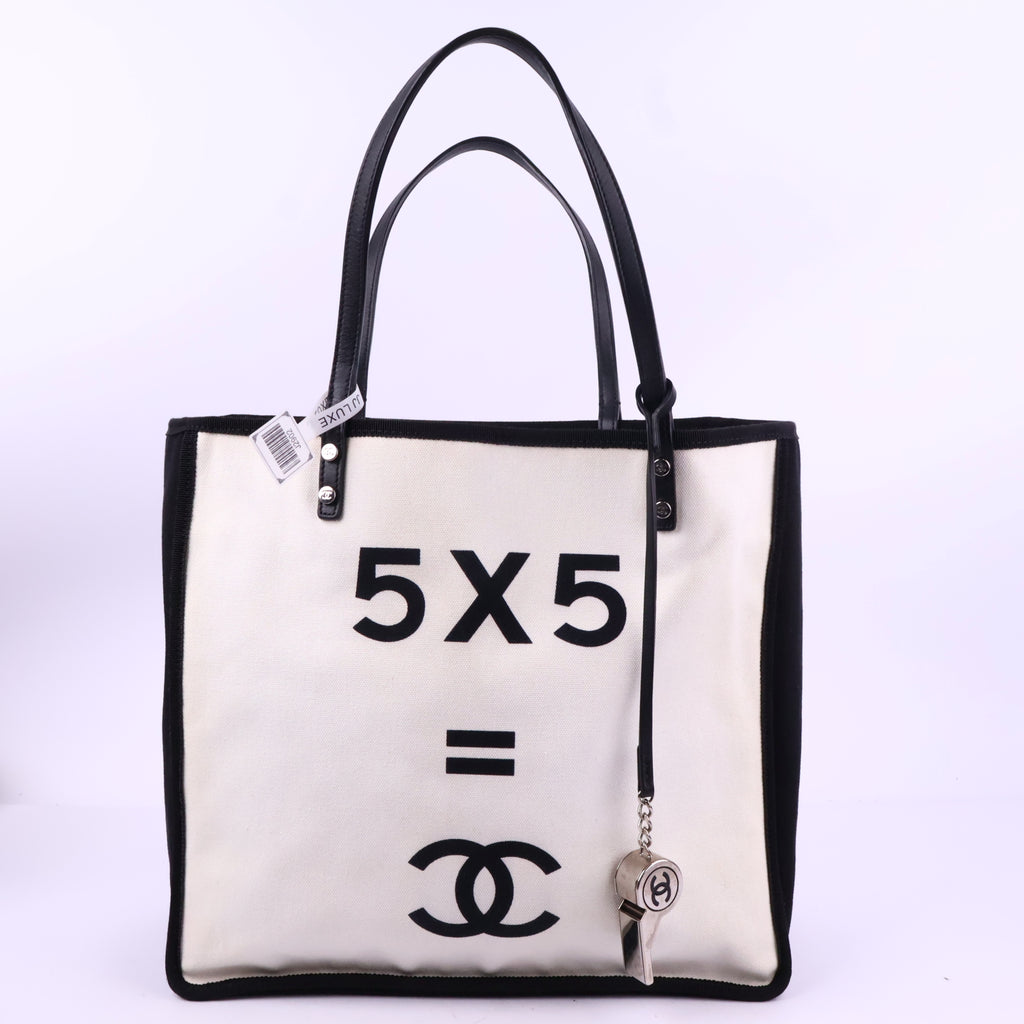 J2898 Chanel Tote Bag Canvas Fabric "Ladies First" Whistle | Pre-Owned Canvas fabric