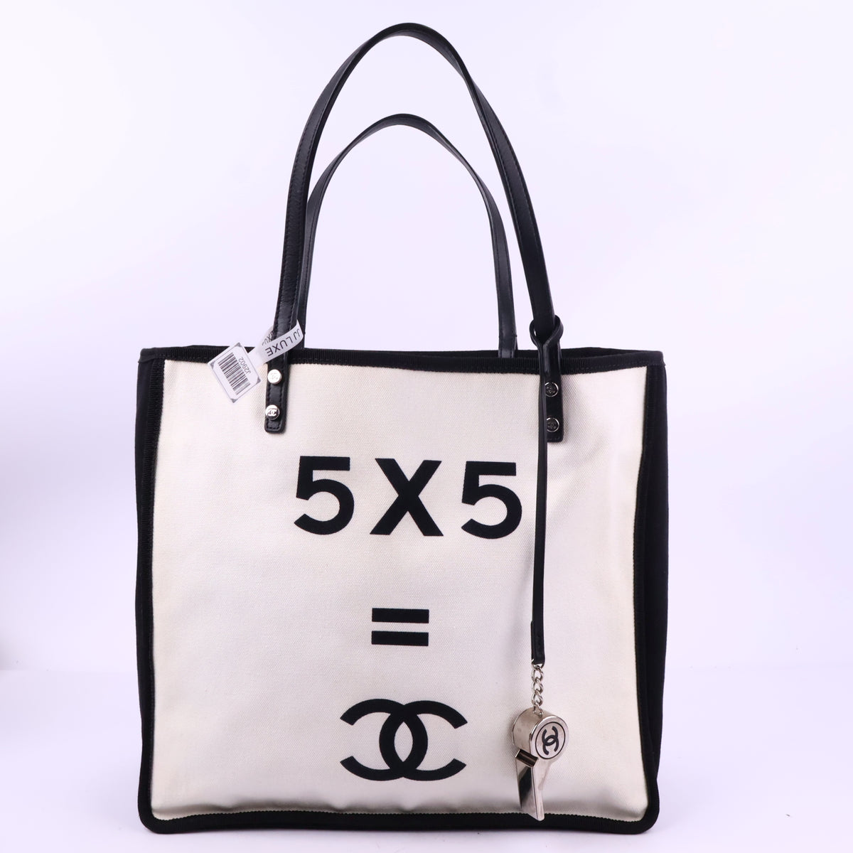 J2898 Chanel Tote Bag Canvas Fabric "Ladies First" Whistle | Pre-Owned Canvas fabric