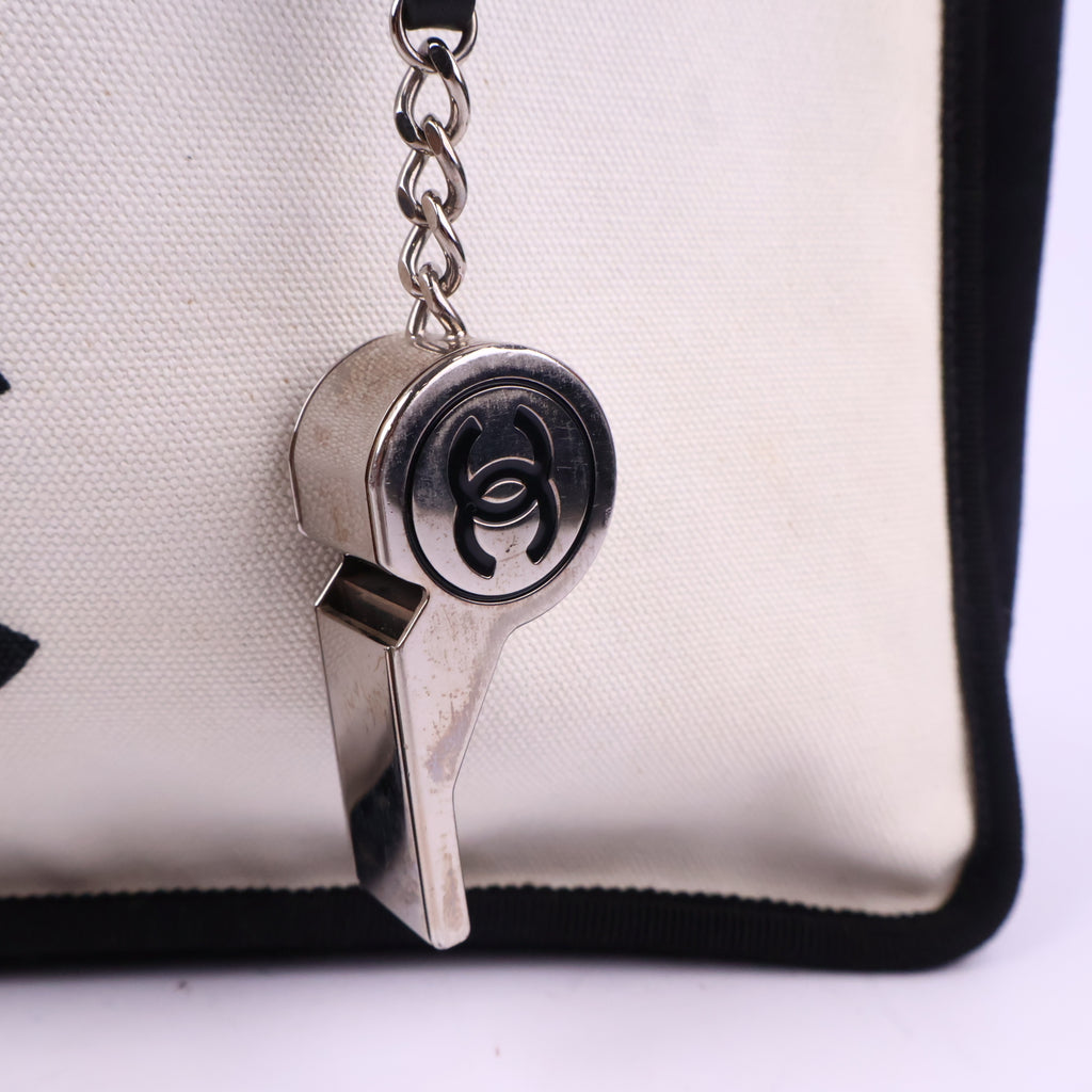 J2898 Chanel Tote Bag Canvas Fabric "Ladies First" Whistle | Pre-Owned Canvas fabric