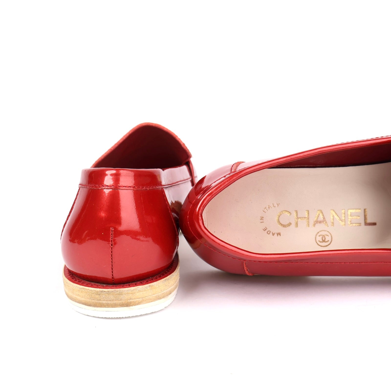 J1327 CHANEL Red Patent Leather CC Logo Loafers EU36.5/UK3.5- Pre Owned