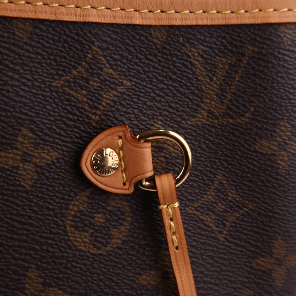 J2899 Louis Vuitton Tote Bag Neverfull MM Monogram tote bag with pink Stripe detail LMY | Pre-Owned Brown / Pink Monogram Monogram coated canvas
