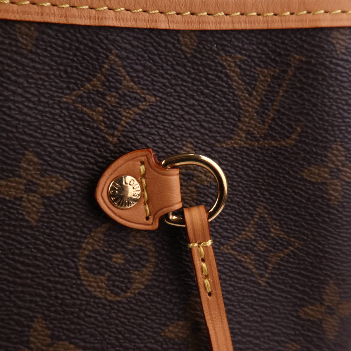 J2899 Louis Vuitton Tote Bag Neverfull MM Monogram tote bag with pink Stripe detail LMY | Pre-Owned Brown / Pink Monogram Monogram coated canvas
