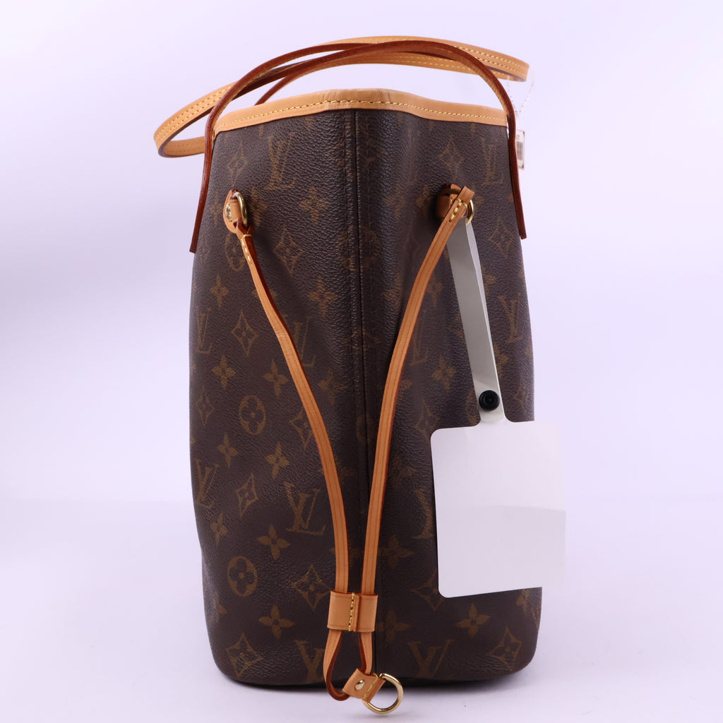 J2899 Louis Vuitton Tote Bag Neverfull MM Monogram tote bag with pink Stripe detail LMY | Pre-Owned Brown / Pink Monogram Monogram coated canvas