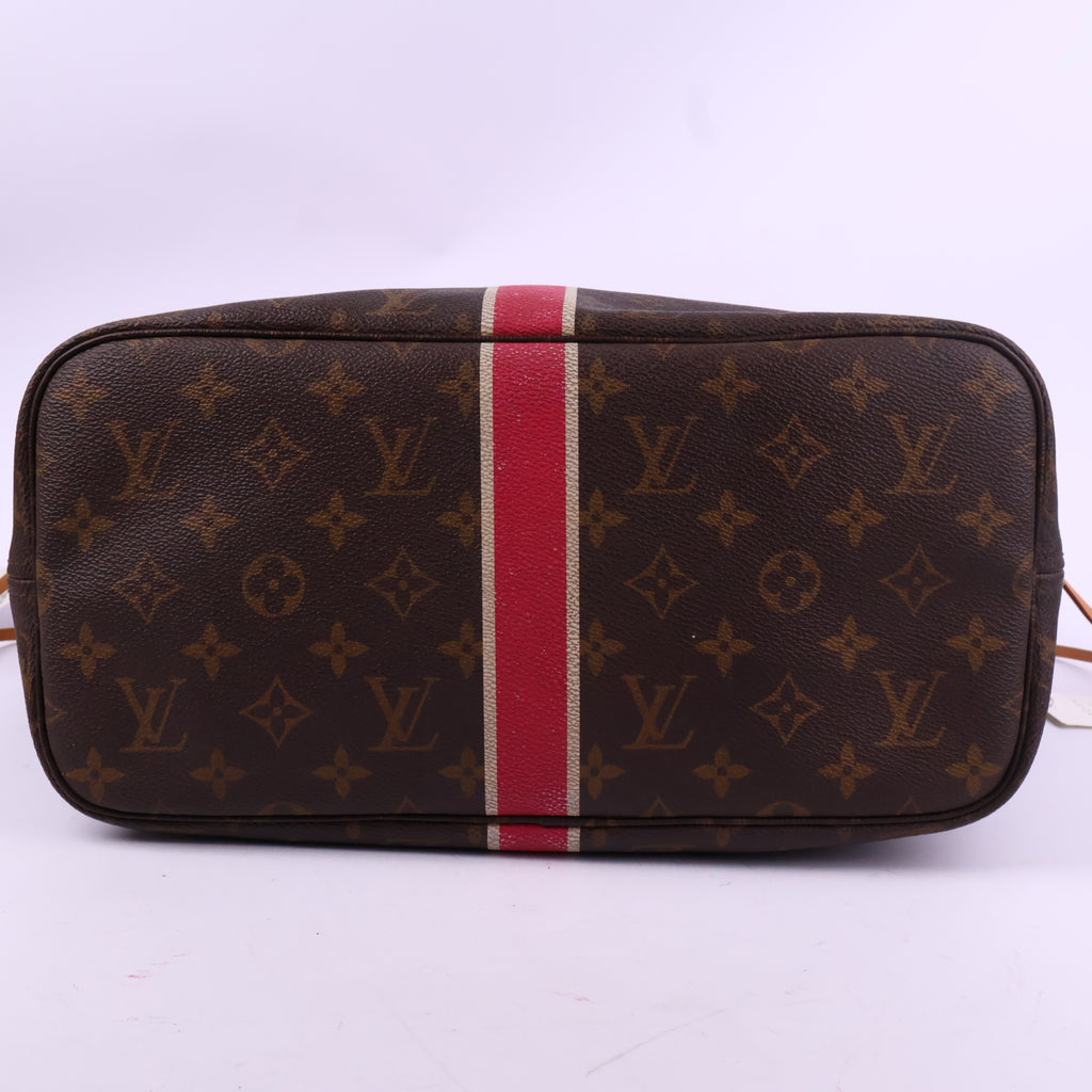J2899 Louis Vuitton Tote Bag Neverfull MM Monogram tote bag with pink Stripe detail LMY | Pre-Owned Brown / Pink Monogram Monogram coated canvas