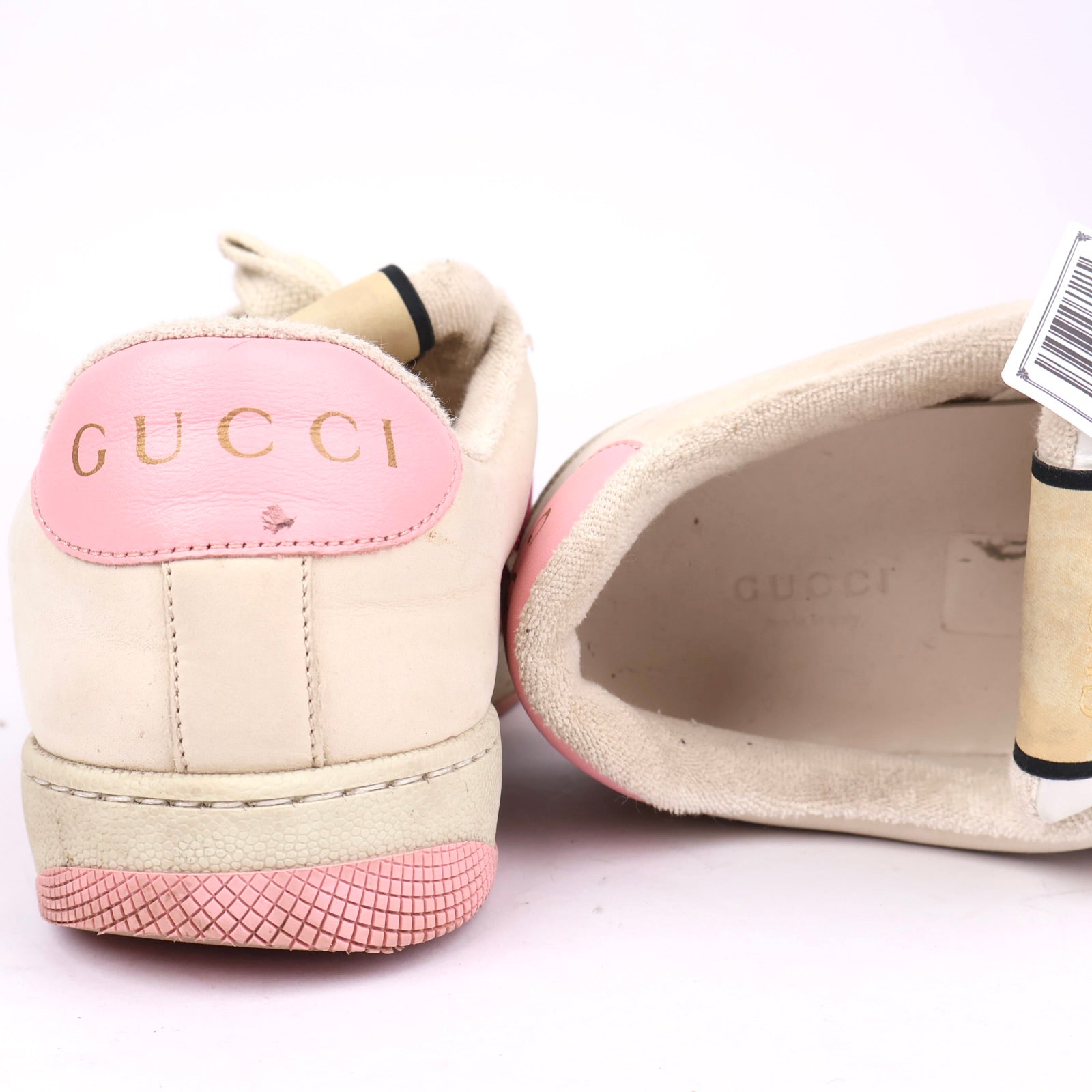 J1333 Gucci Ace GG Supreme Sneakers with Web Stripe in Beige and Pink EU38/UK5- Pre Owned
