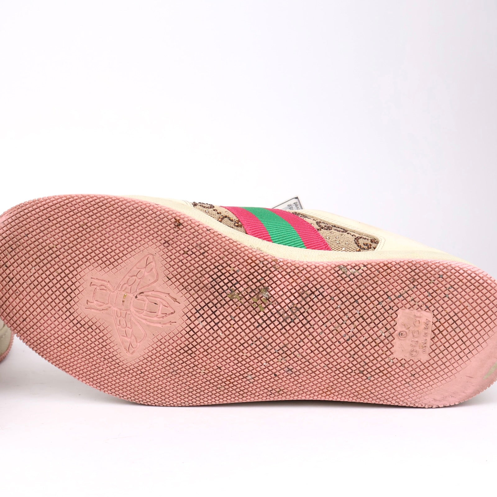 J1333 Gucci Ace GG Supreme Sneakers with Web Stripe in Beige and Pink EU38/UK5- Pre Owned
