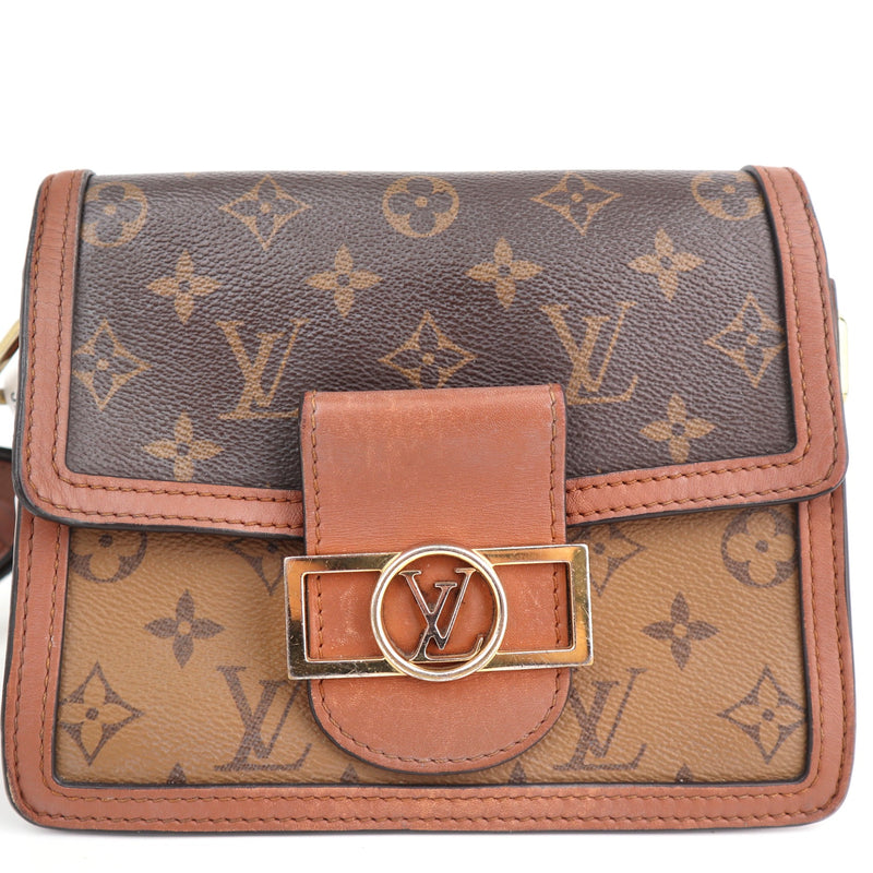 C2579 Louis Vuitton Top Handle Bag Dauphine Mini Monogram Reverse | Pre-Owned Very Good Brown Canvas Monogram Reverse