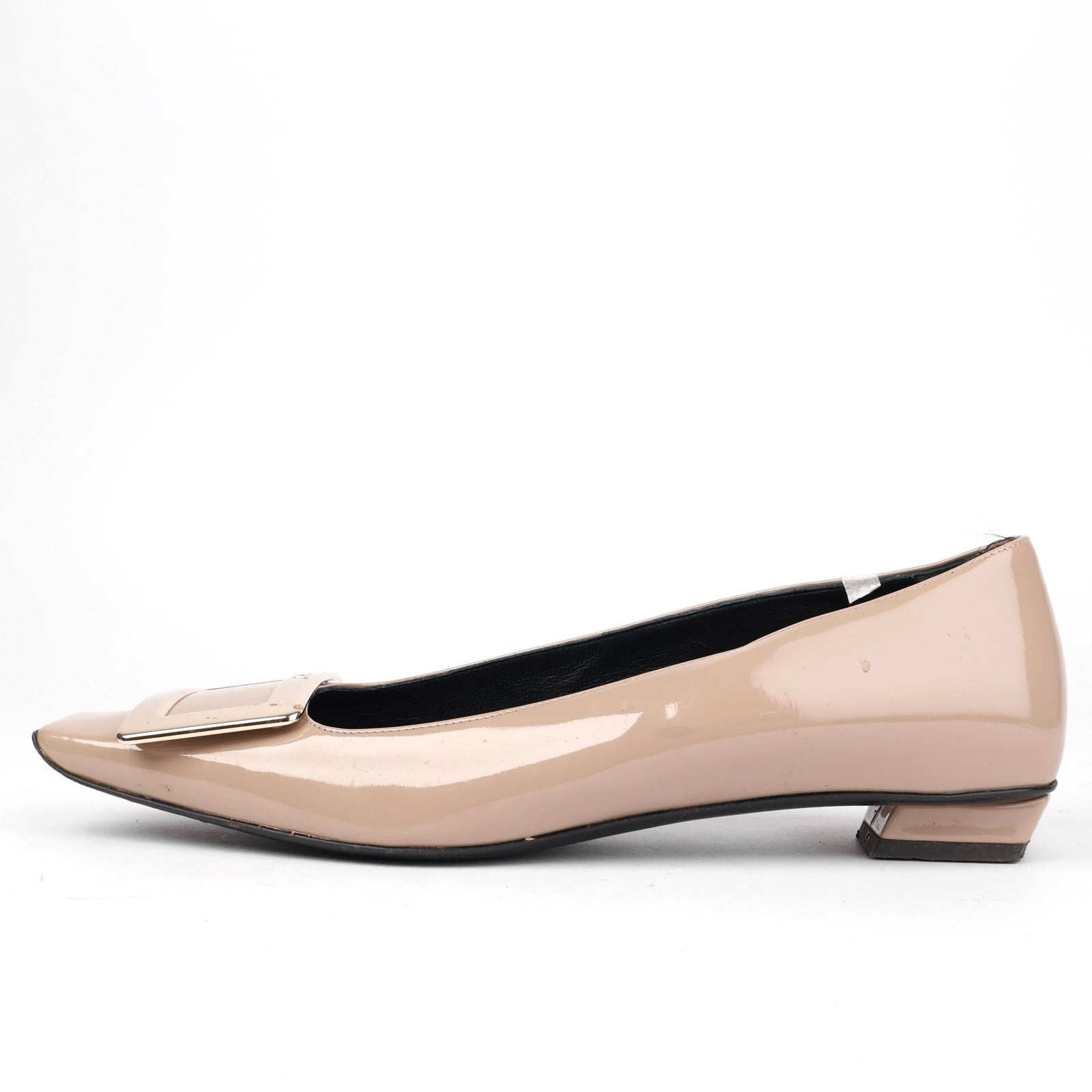 J1329 Roger Vivier Belle Vivier Patent Leather Flats in Nude EU38/UK5- Pre Owned