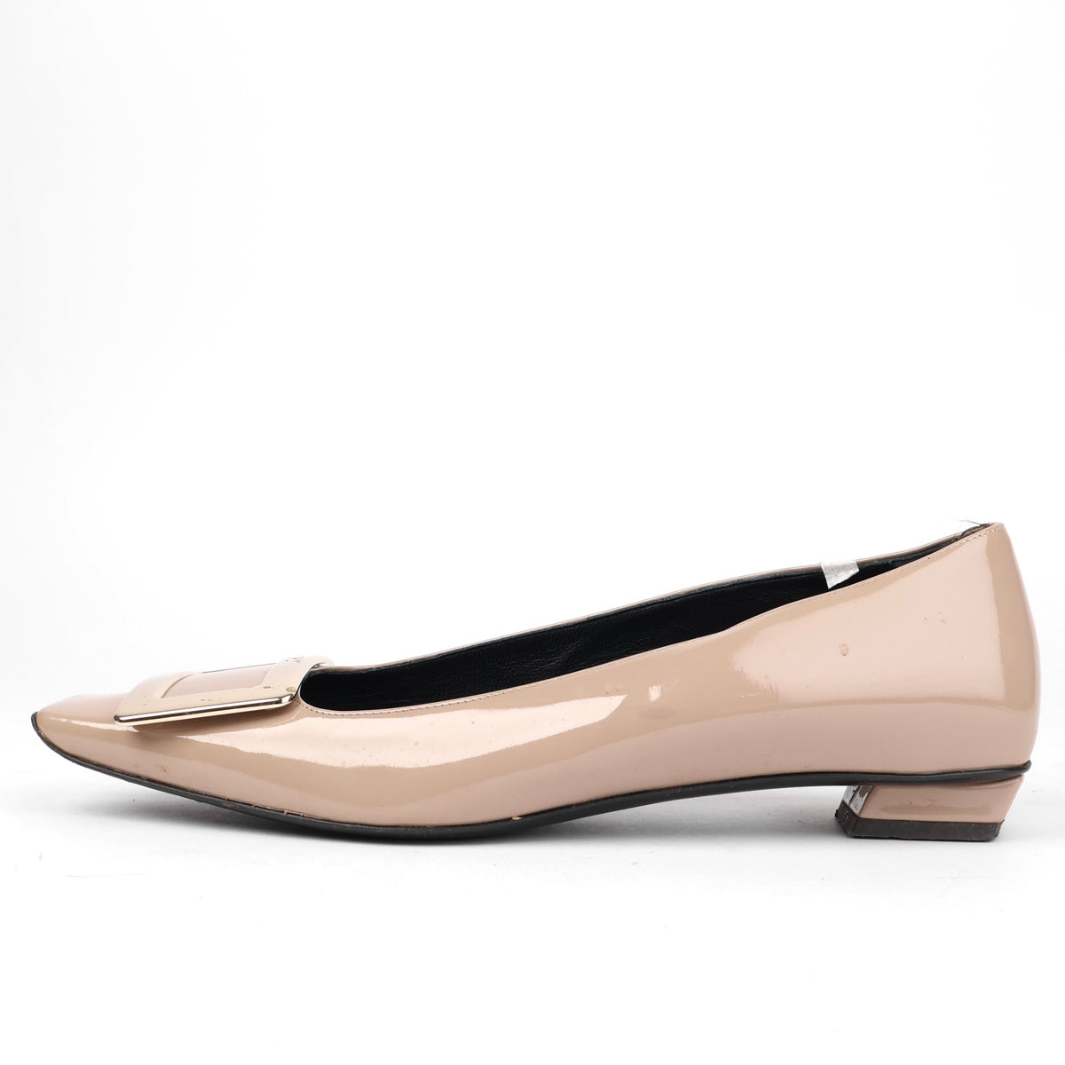 J1329# Roger Vivier Belle Vivier Patent Leather Flats in Nude EU38/UK5- Pre Owned