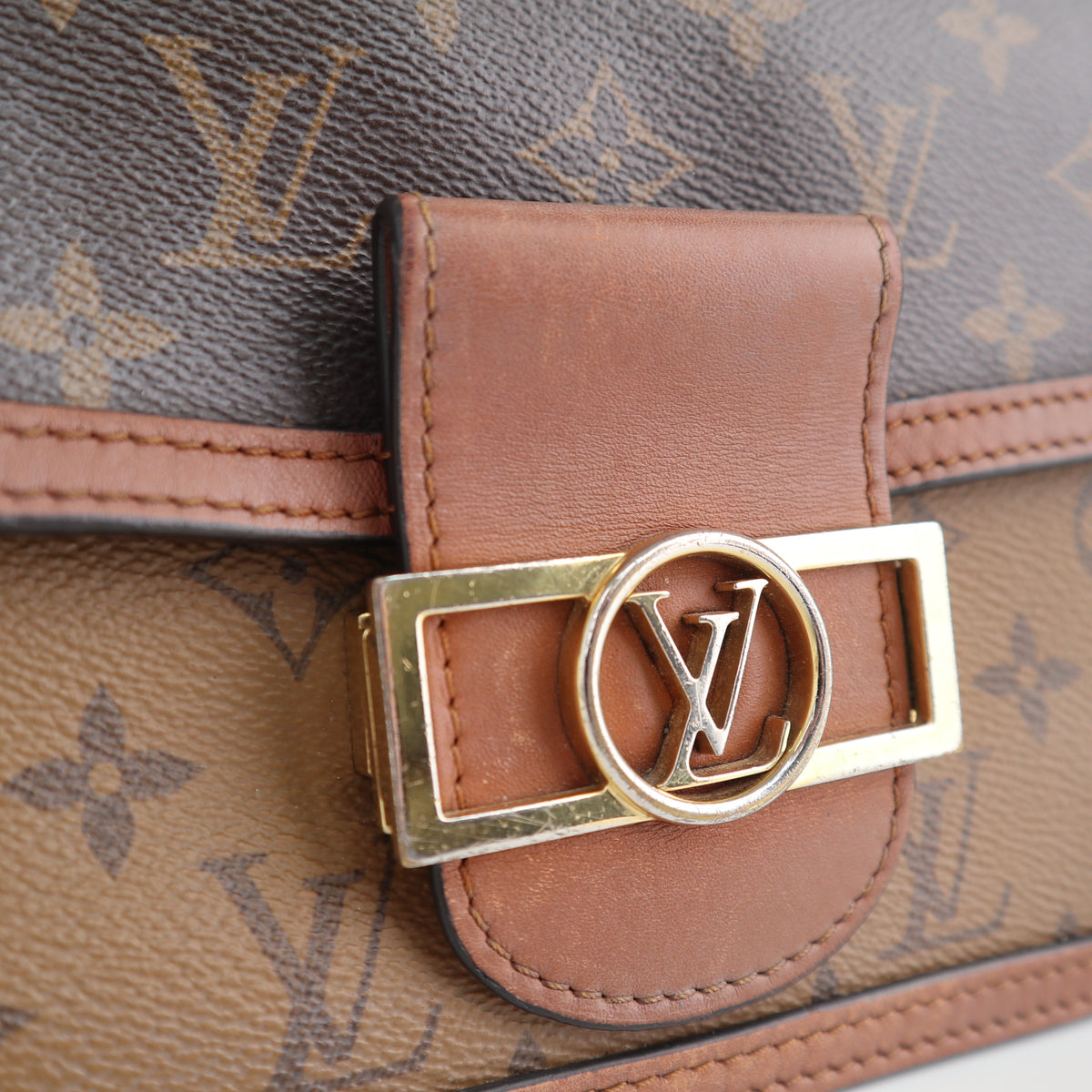 C2579 Louis Vuitton Top Handle Bag Dauphine Mini Monogram Reverse | Pre-Owned Very Good Brown Canvas Monogram Reverse
