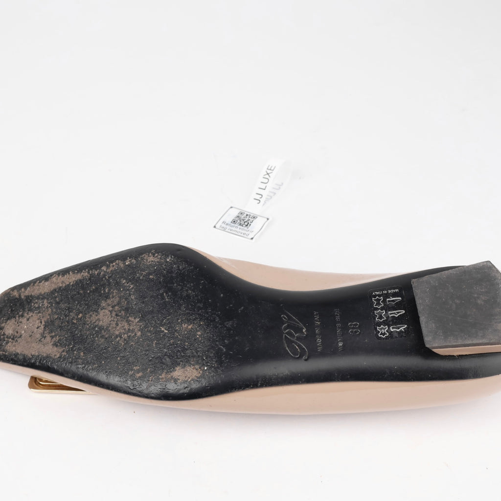 J1329# Roger Vivier Belle Vivier Patent Leather Flats in Nude EU38/UK5- Pre Owned