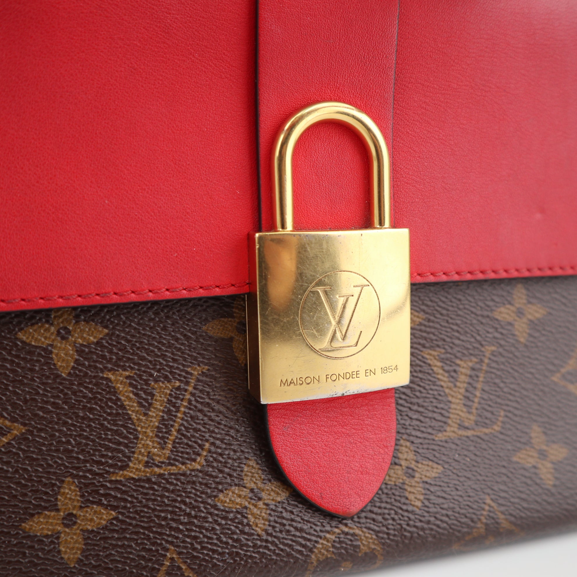 C2580 Louis Vuitton Top Handle Bag Locky BB Monogram Coquelicot | Pre-Owned Very Good Red Canvas Monogram
