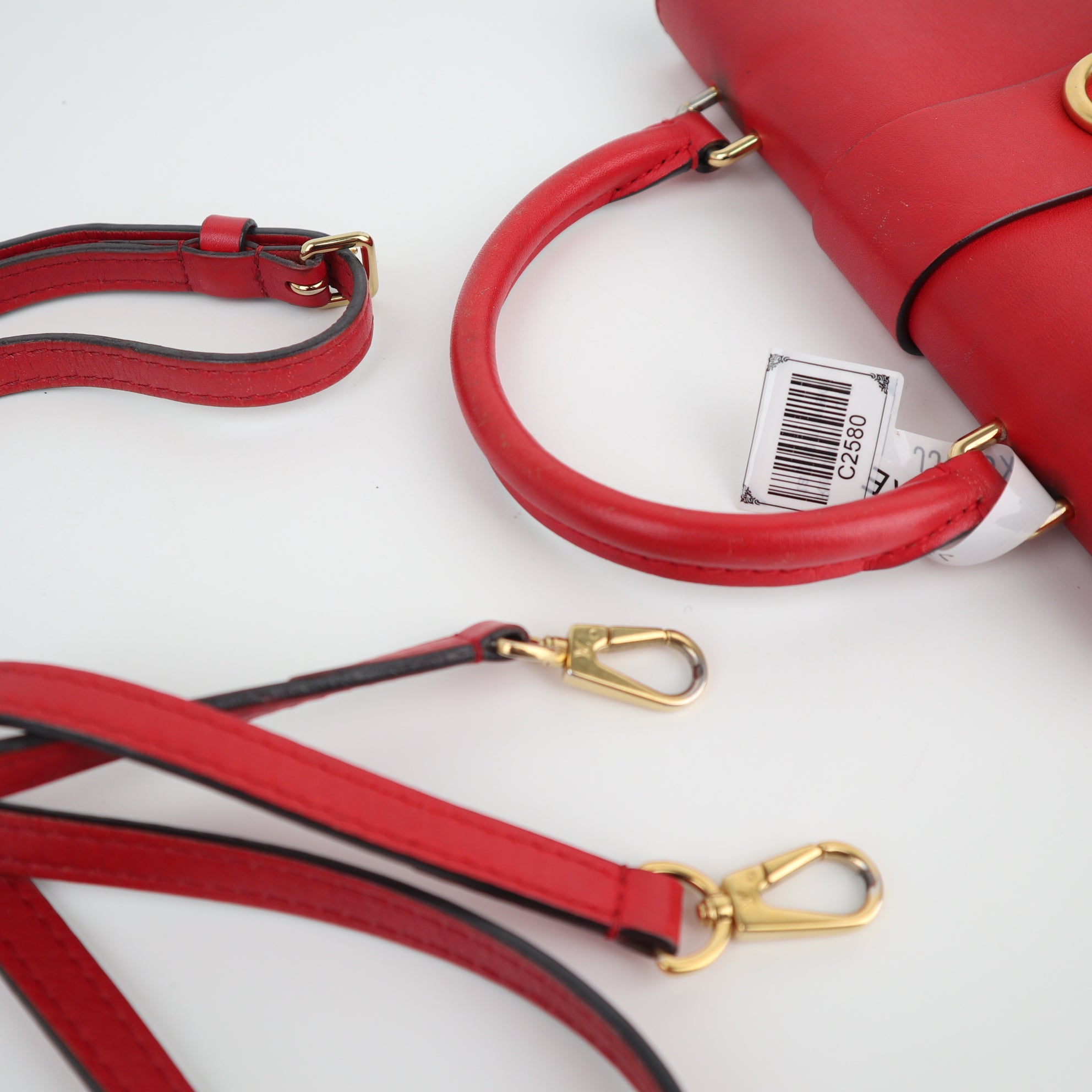 C2580 Louis Vuitton Top Handle Bag Locky BB Monogram Coquelicot | Pre-Owned Very Good Red Canvas Monogram