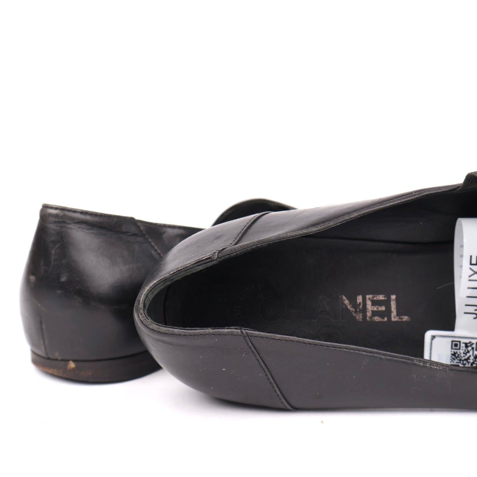 J1337 CHANEL Black Leather CC Logo Smoking Flats EU37/UK4- Pre Owned