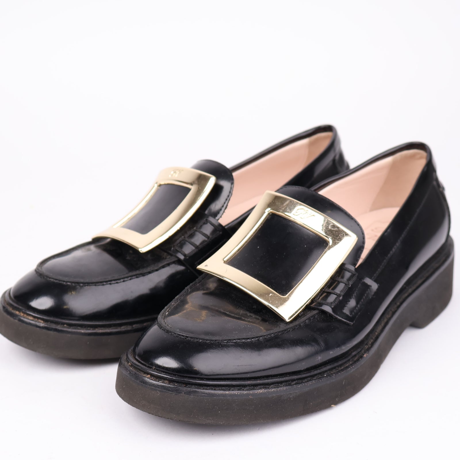 J1338 Roger Vivier Belle Vivier Patent Leather Platform Loafers in Black EU36/UK3.5- Pre Owned