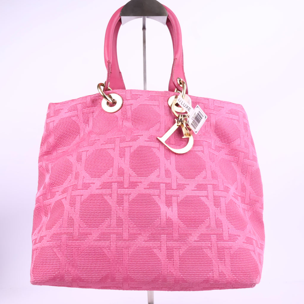 J2753 Christian Dior Top Handle Bag Lady Dior | Pre-Owned Excellent Pink Jacquard Canvas Cannage