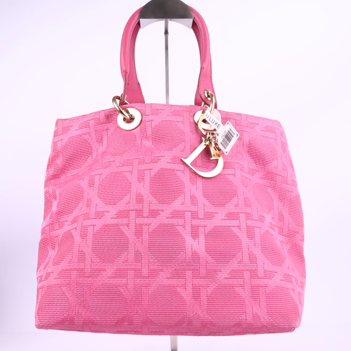 J2753 Christian Dior Top Handle Bag Lady Dior | Pre-Owned Excellent Pink Jacquard Canvas Cannage