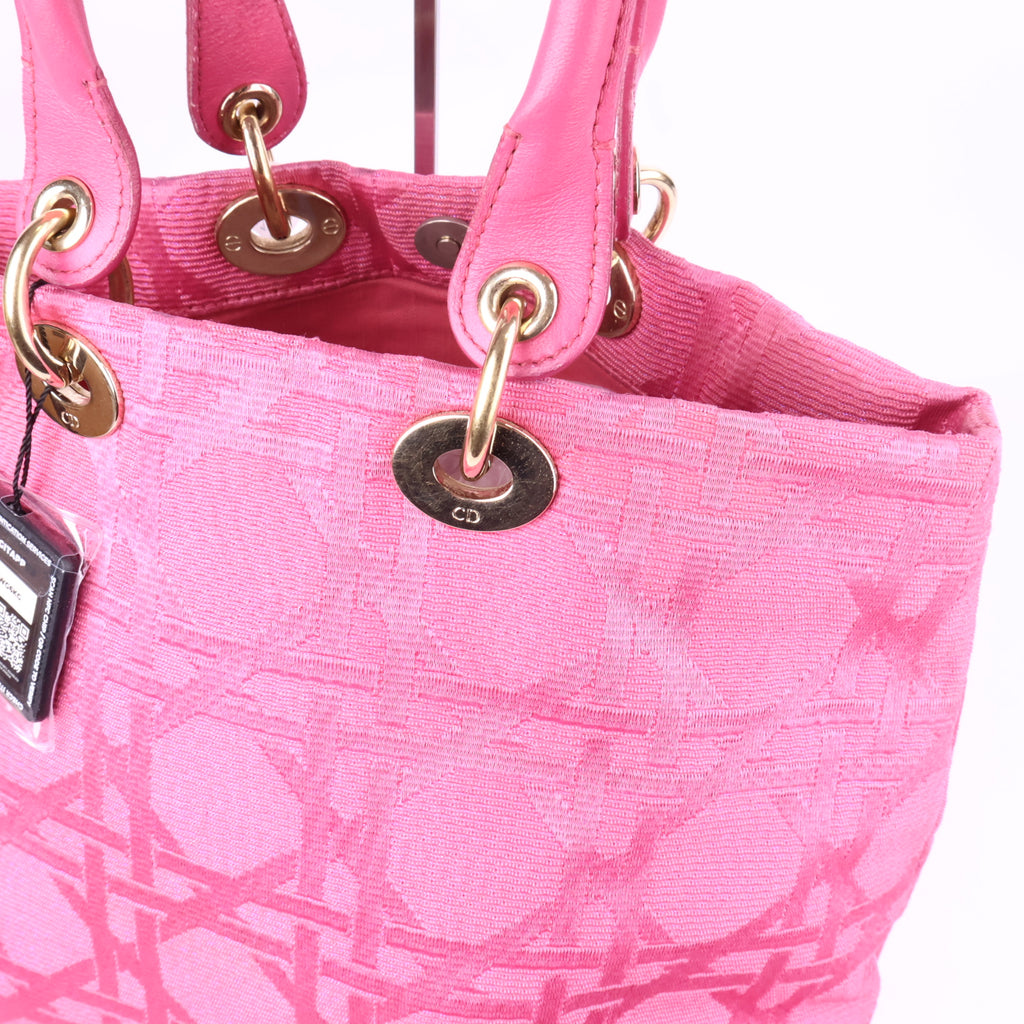 J2753 Christian Dior Top Handle Bag Lady Dior | Pre-Owned Excellent Pink Jacquard Canvas Cannage