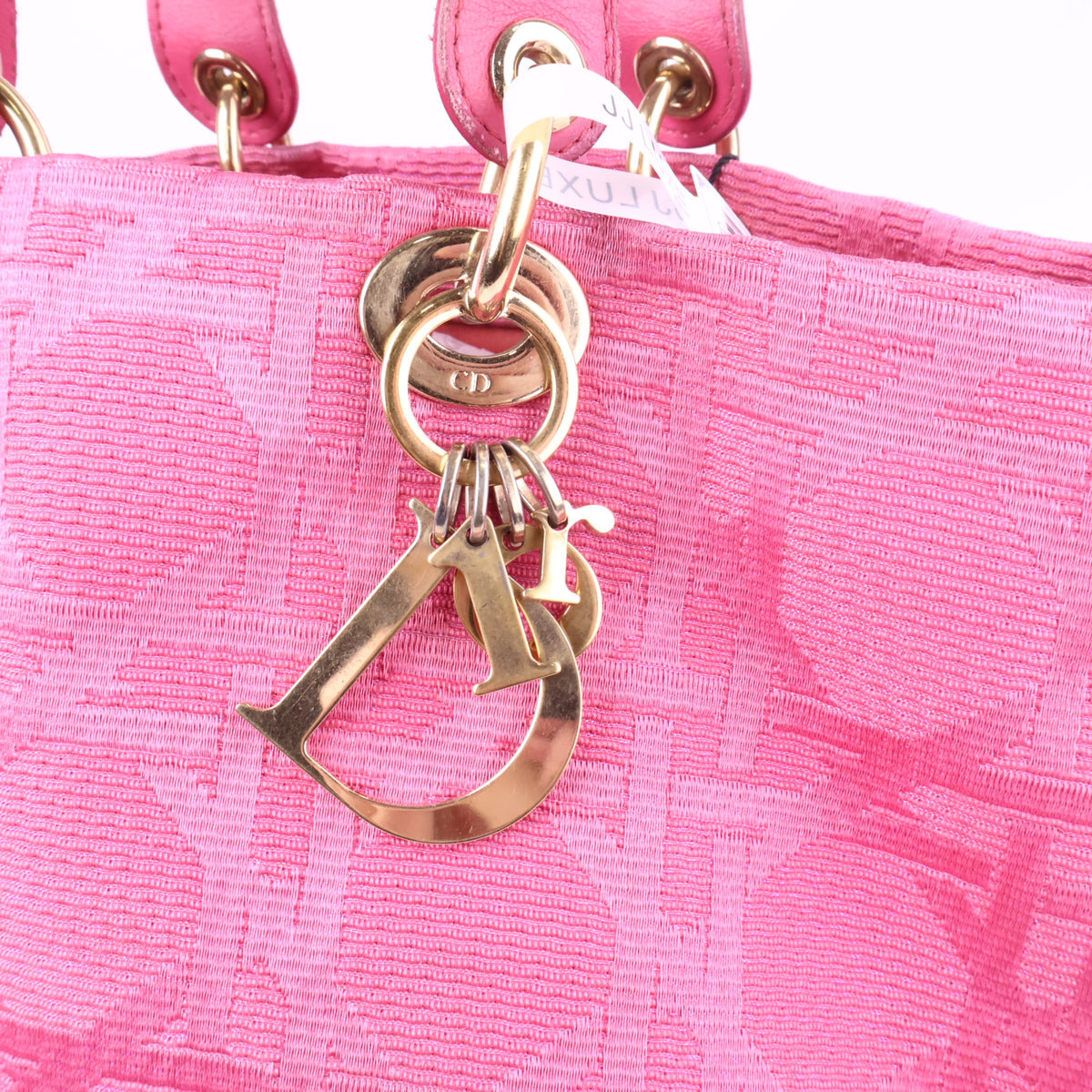 J2753 Christian Dior Top Handle Bag Lady Dior | Pre-Owned Excellent Pink Jacquard Canvas Cannage