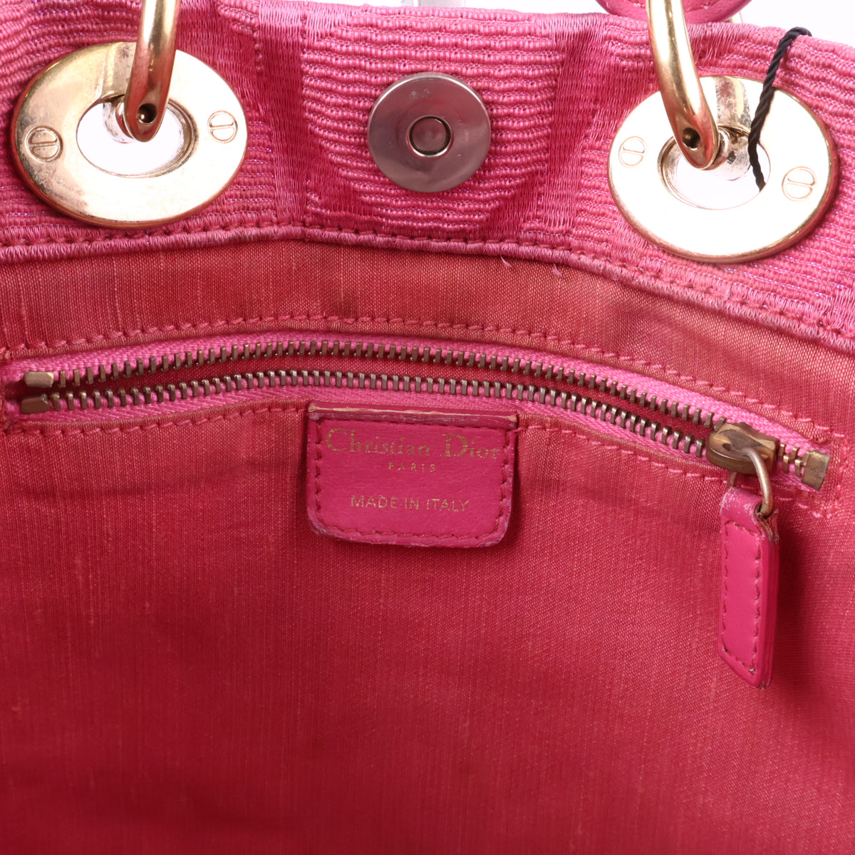 J2753 Christian Dior Top Handle Bag Lady Dior | Pre-Owned Excellent Pink Jacquard Canvas Cannage