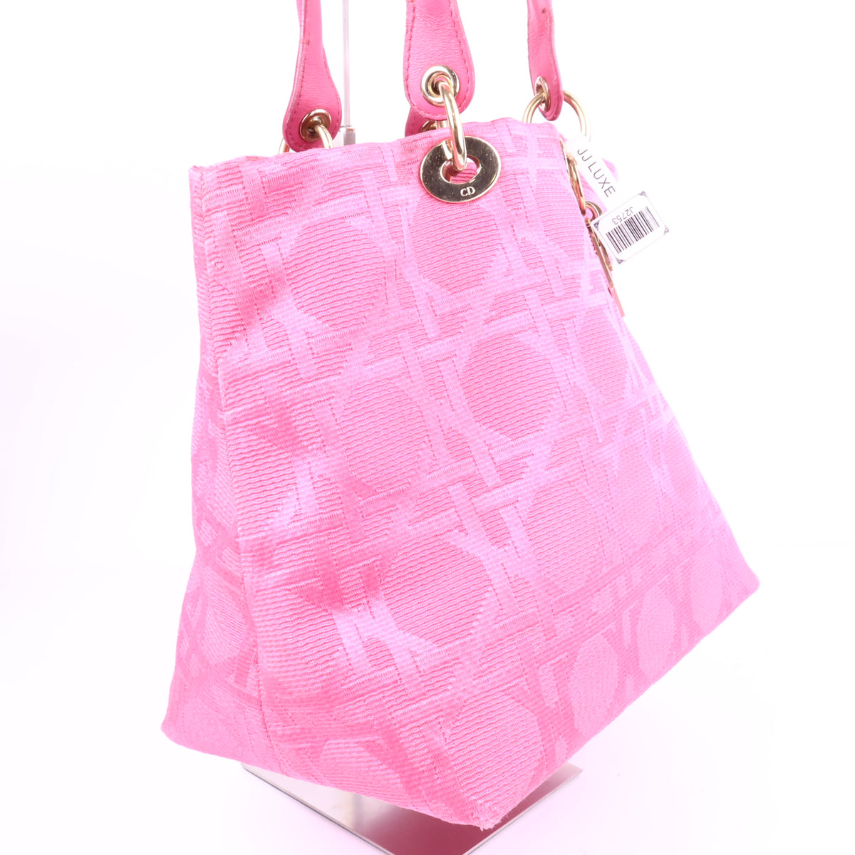 J2753 Christian Dior Top Handle Bag Lady Dior | Pre-Owned Excellent Pink Jacquard Canvas Cannage