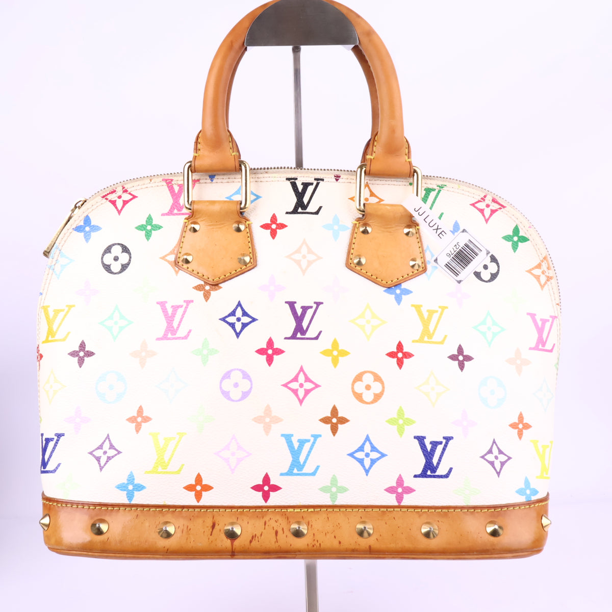 J2776 Louis Vuitton Top Handle Bag Alma BB | Pre-Owned Like New White Coated Canvas Monogram Multicolore
