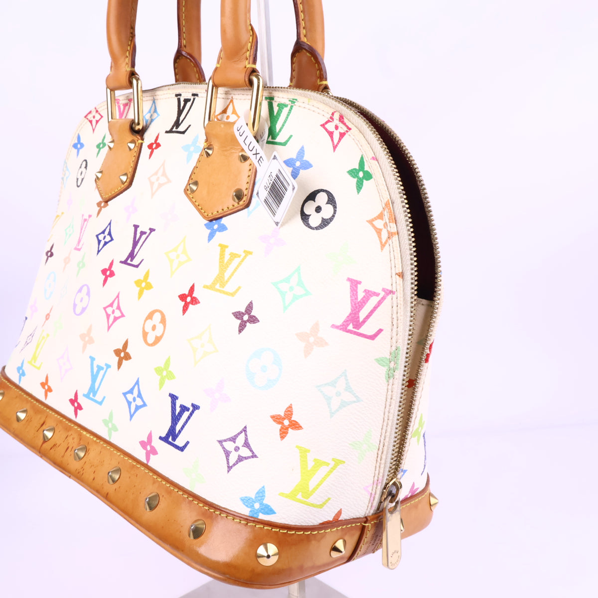 J2776 Louis Vuitton Top Handle Bag Alma BB | Pre-Owned Like New White Coated Canvas Monogram Multicolore