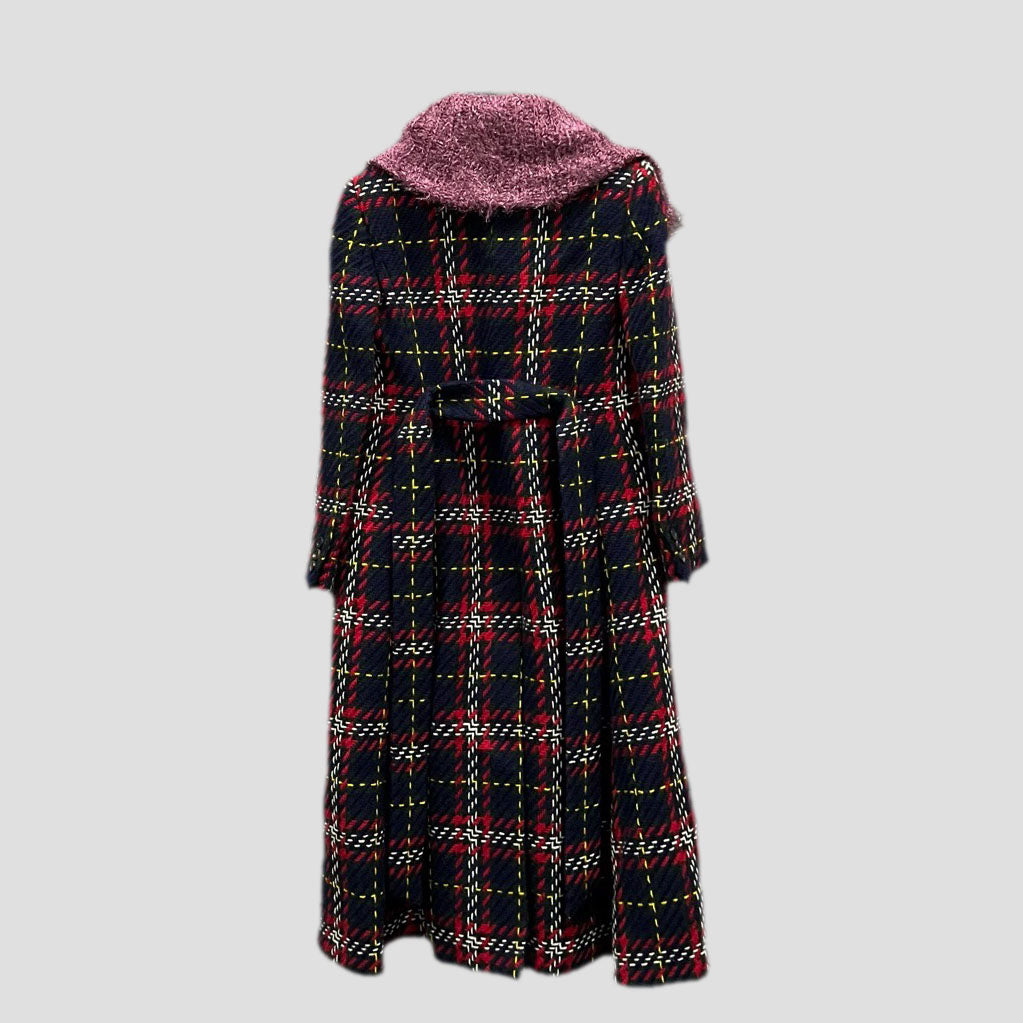 Miu Miu Plaid Coat with Fur Collar- 95% new