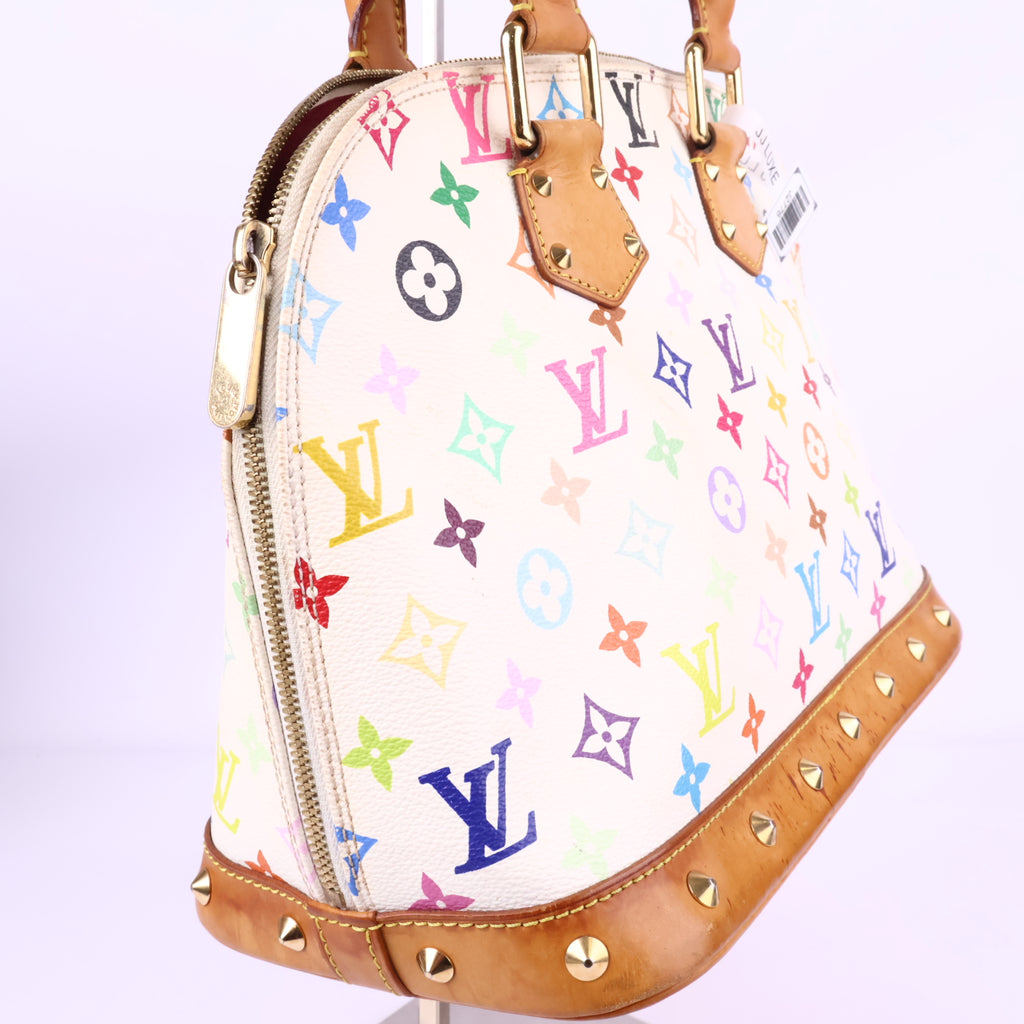 J2776 Louis Vuitton Top Handle Bag Alma BB | Pre-Owned Like New White Coated Canvas Monogram Multicolore