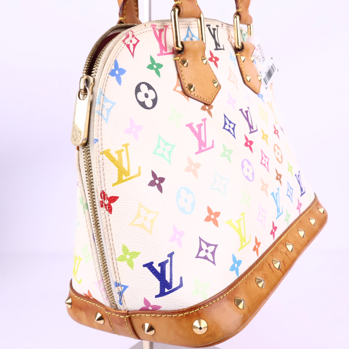 J2776 Louis Vuitton Top Handle Bag Alma BB | Pre-Owned Like New White Coated Canvas Monogram Multicolore