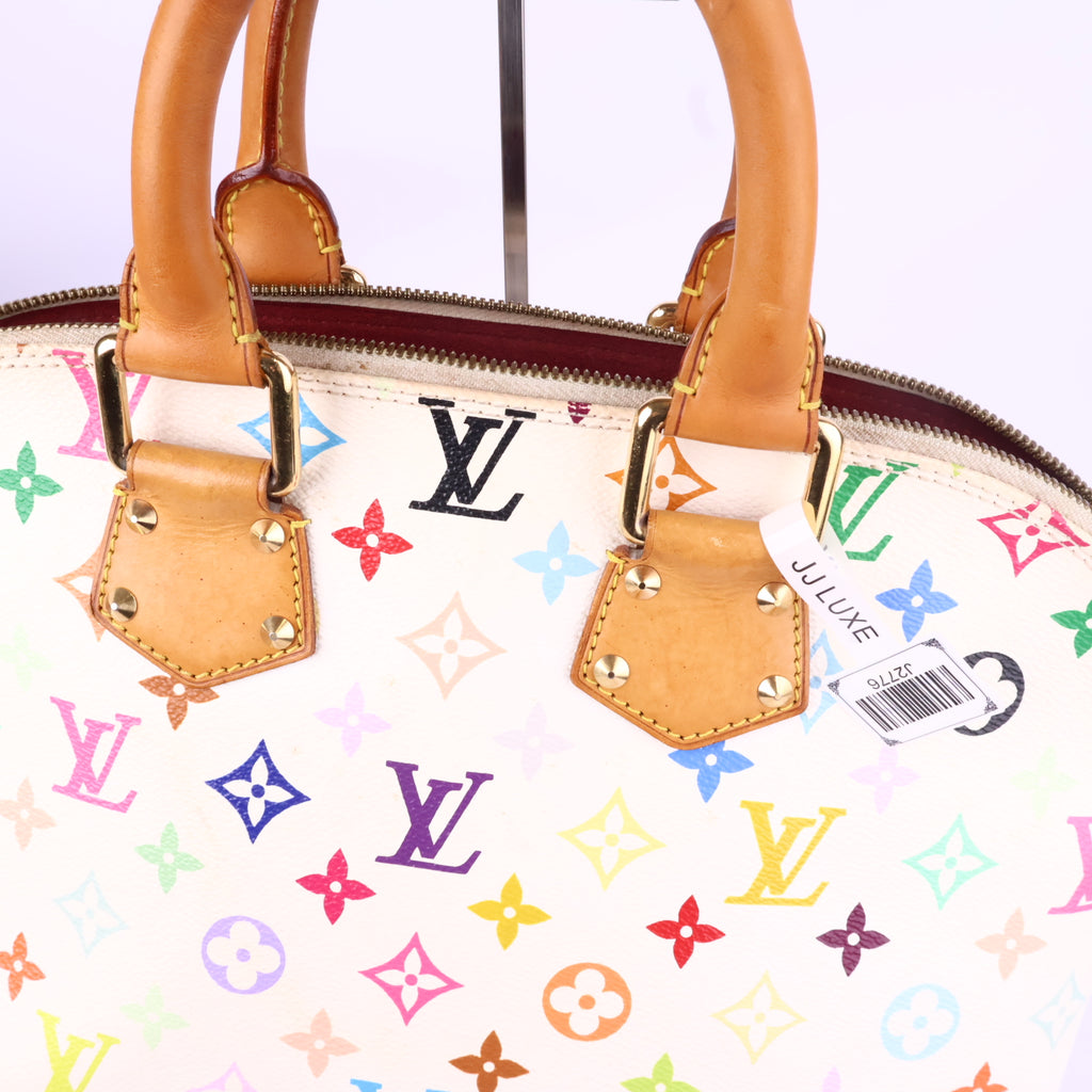 J2776 Louis Vuitton Top Handle Bag Alma BB | Pre-Owned Like New White Coated Canvas Monogram Multicolore