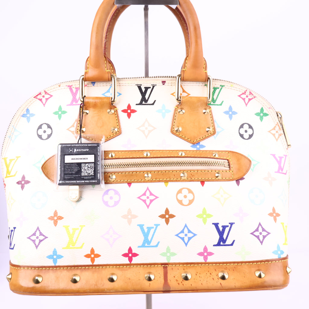 J2776 Louis Vuitton Top Handle Bag Alma BB | Pre-Owned Like New White Coated Canvas Monogram Multicolore
